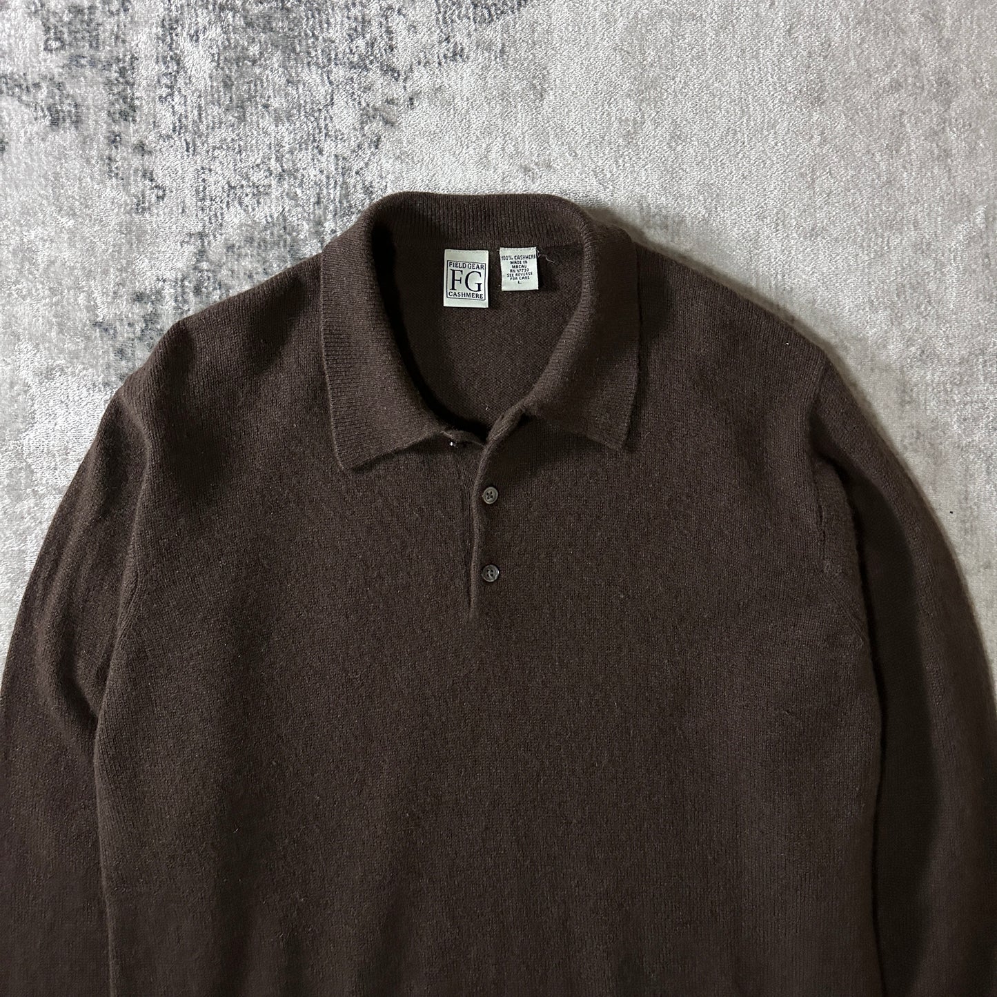 Cashmere Brown Knit Polo Sweater Size L