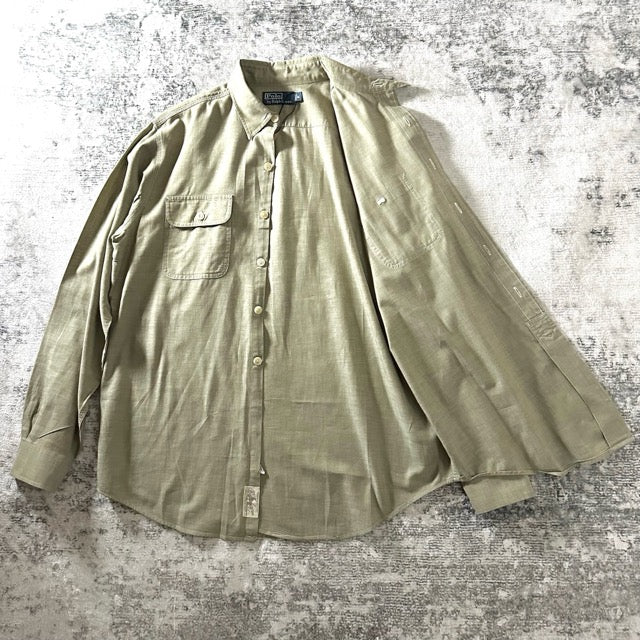 Ralph Lauren Cotton Shirt Olive Beige Double Pocket – M