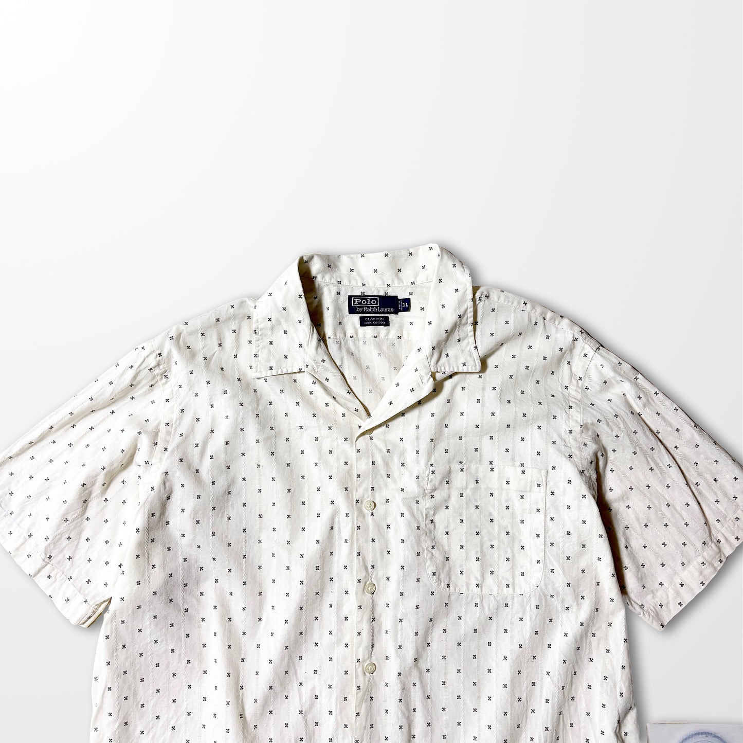 Ivory Patterned Open-Collar Shirt – XL Cotton & Rayon Blend　CLAYTON