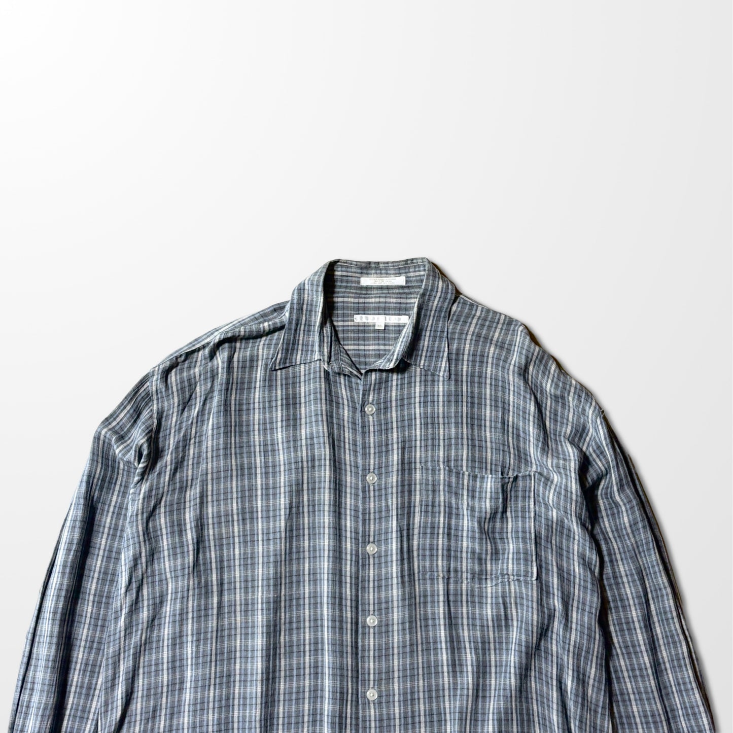 Rayon Check Shirt – Blue Gray – XL　Perry Ellis