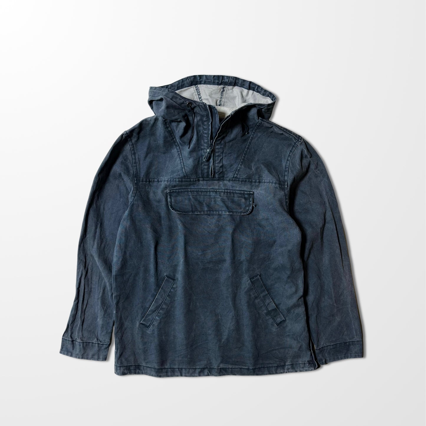 Vintage Duck Fabric Anorak Indigo Blue × Gray Fade Half-Zip Parka XL