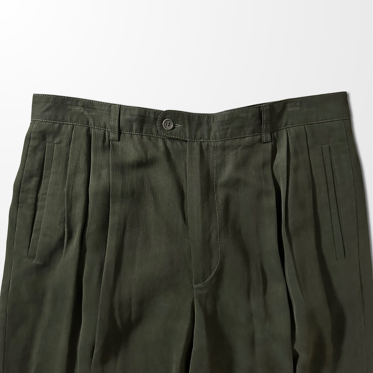 Zanella Outdoor Rayon Silk Pleated Trousers – Dark Olive – W36  Made In Italy