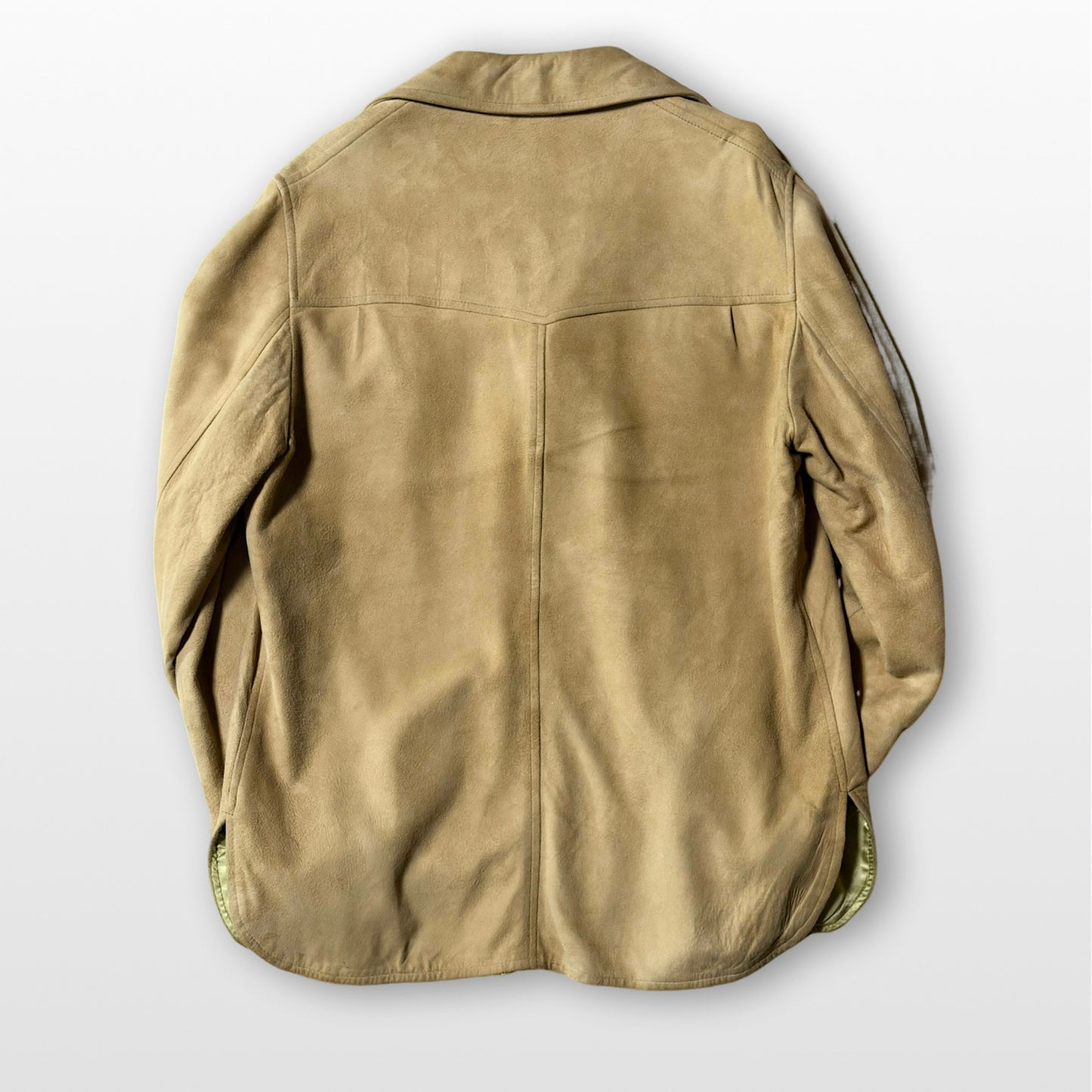 80s Brooks Brothers Beige Suede Shirt Jacket Open Collar Flap Pocket