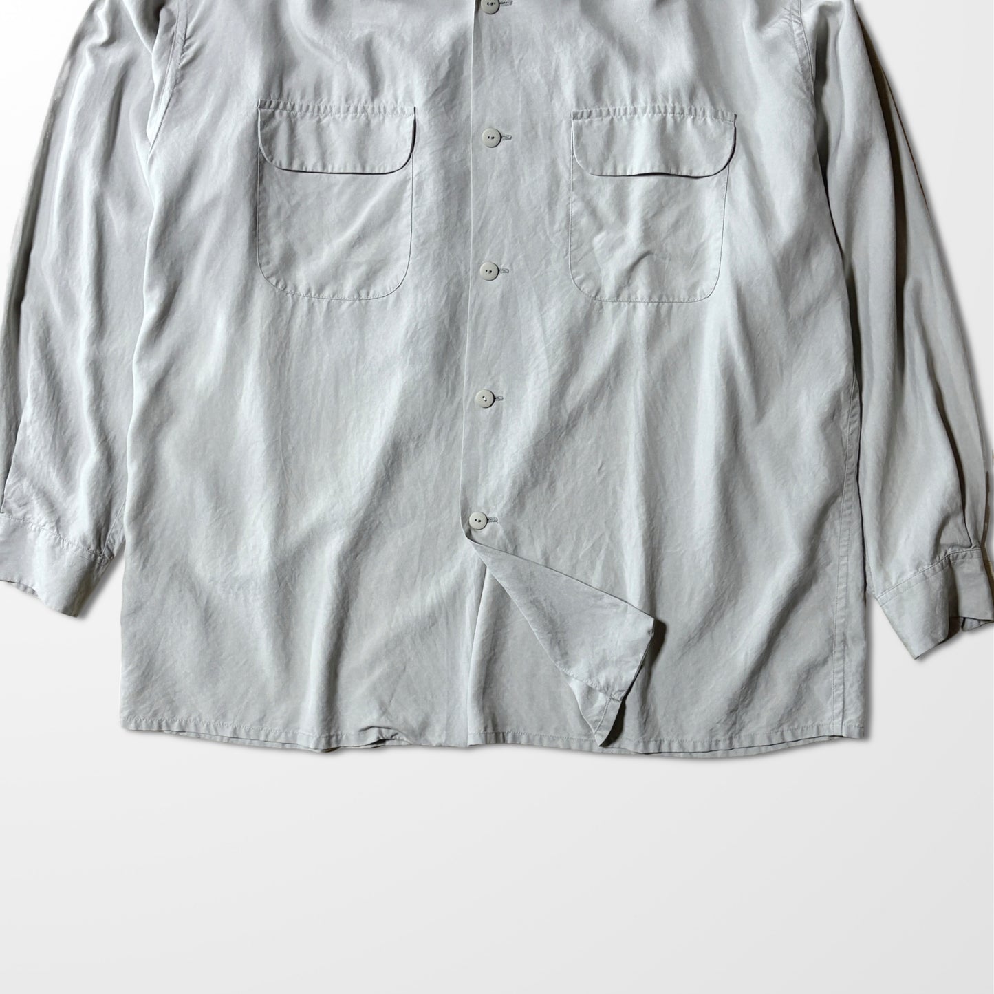 Silk  Double Flap Open Collar Grey Shirt – L