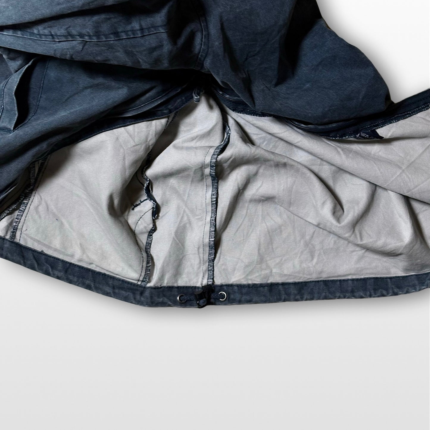 Vintage Duck Fabric Anorak Indigo Blue × Gray Fade Half-Zip Parka XL