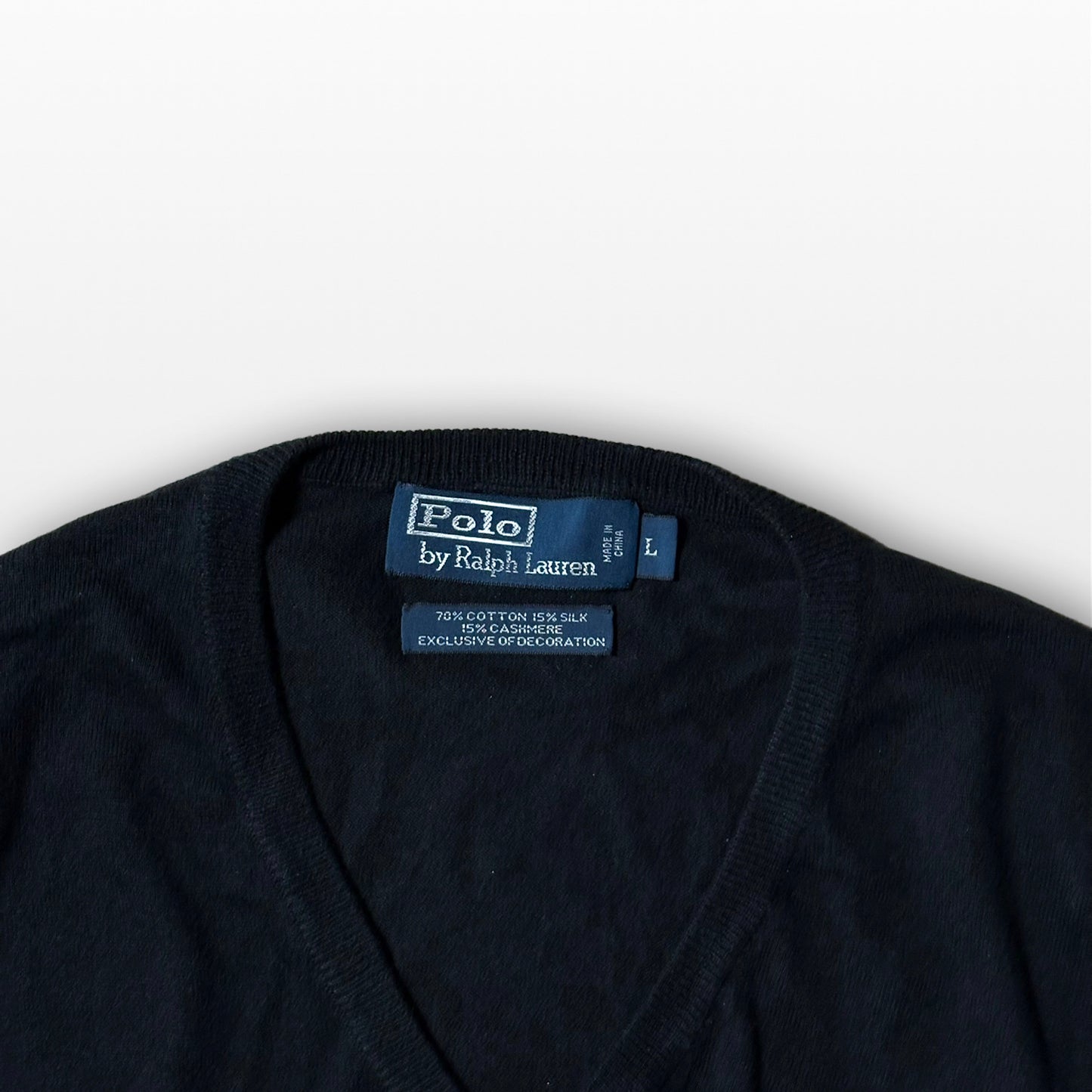 Ralph Lauren V-Neck Knit Sweater Black Cotton Silk Cashmere L