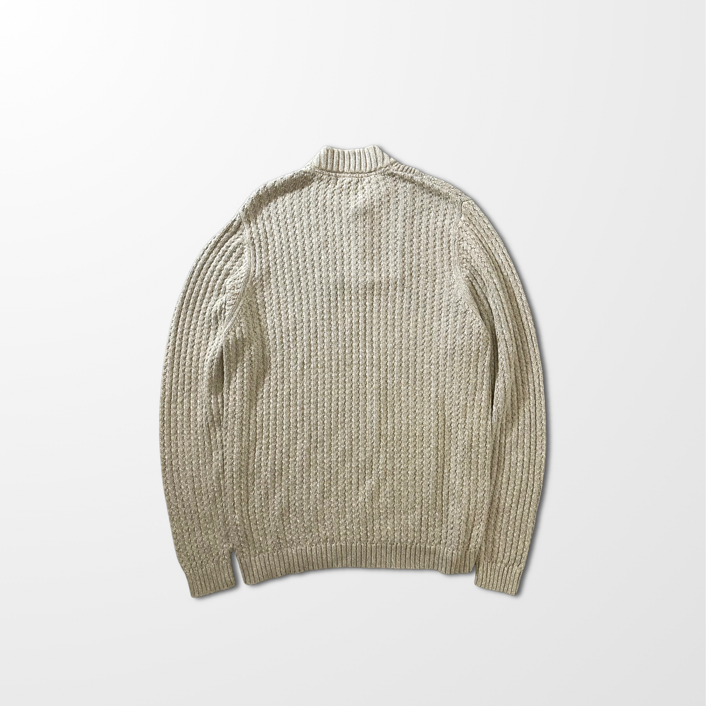 Cotton Half Button Sweater – Beige – Tall L (Made in Hong Kong)