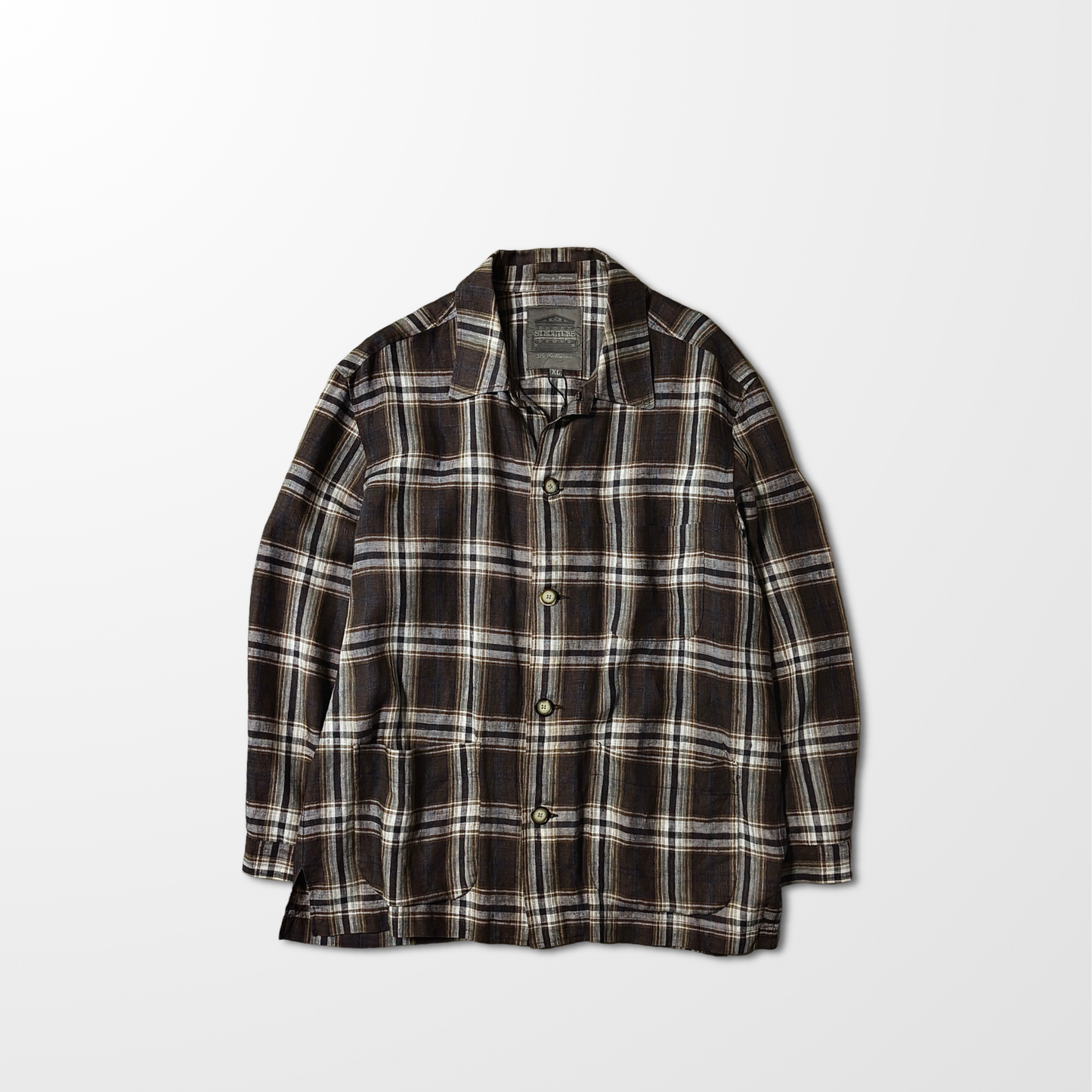 Linen Brown Check Shirt Jacket – XL Structure