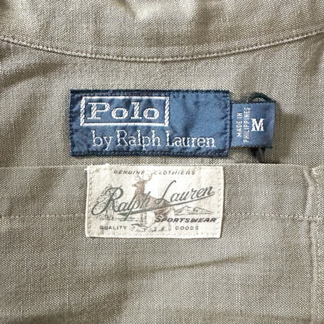 Ralph Lauren Cotton Shirt Olive Beige Double Pocket – M