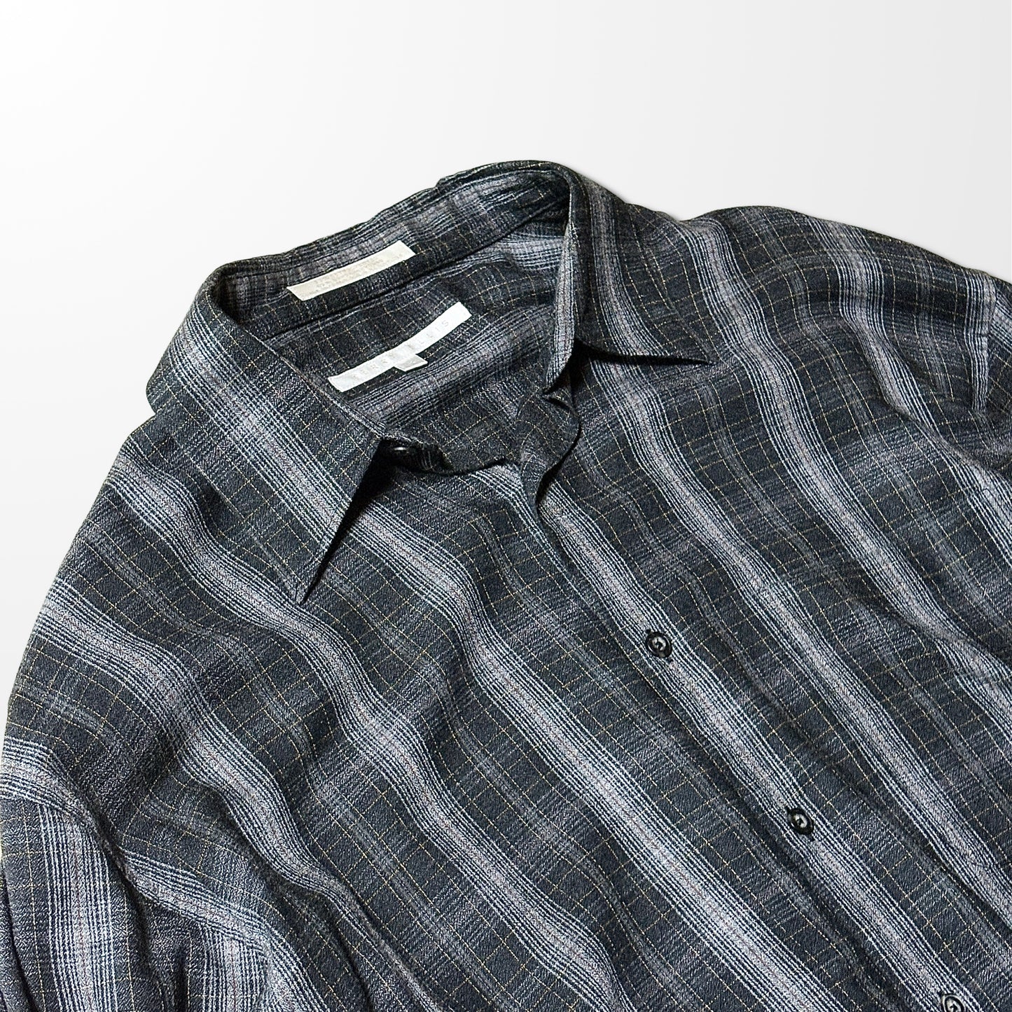 Perry Ellis Cotton Rayon Blend Black Gray Check Shirt – L