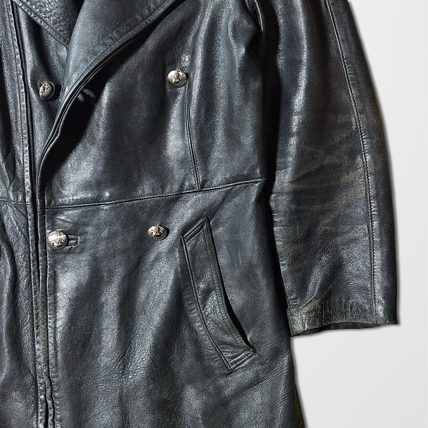 French Military Vintage Motorcycle Leather Coat – 96M - 80ｓ