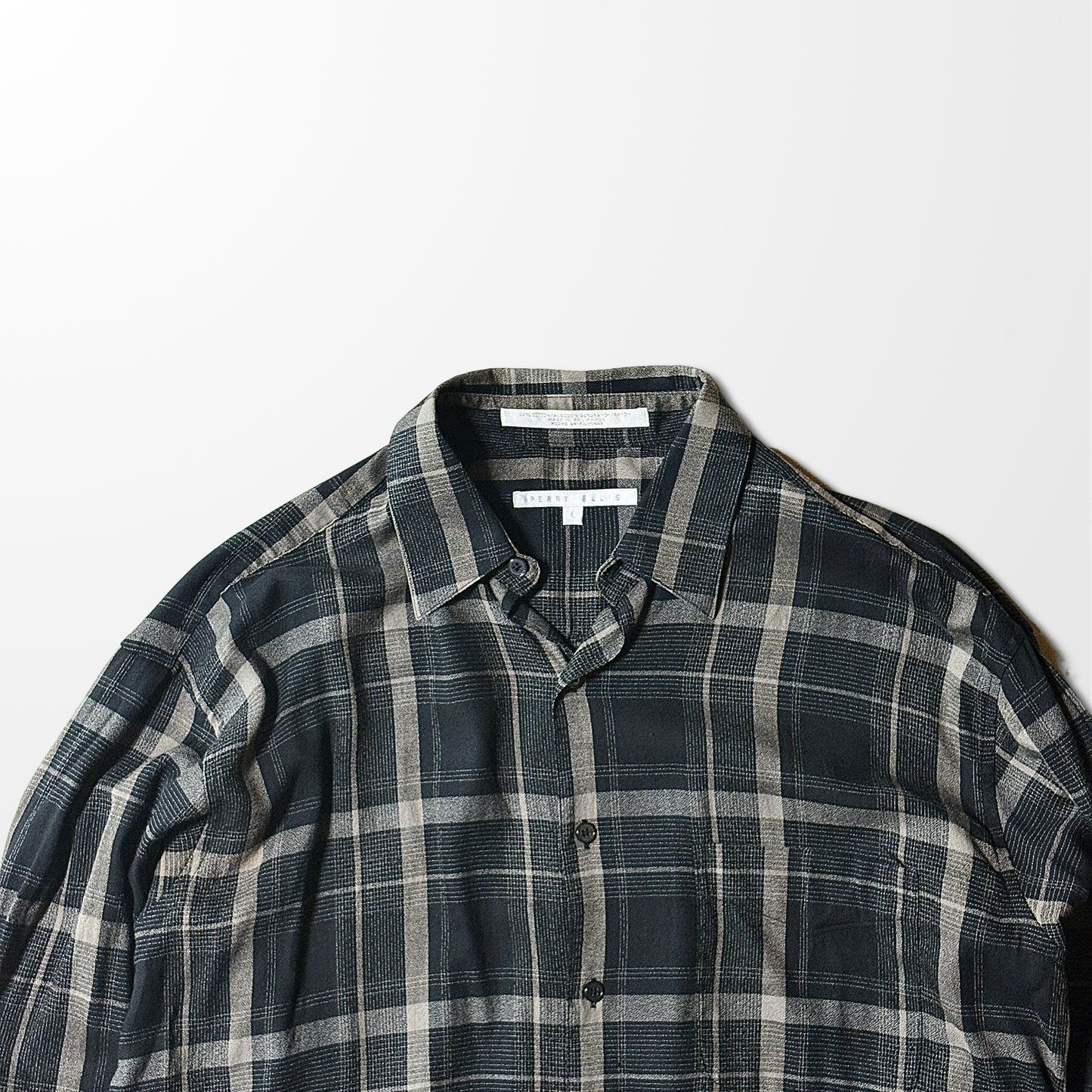 Perry Ellis Cotton Rayon Black Check Shirt – L