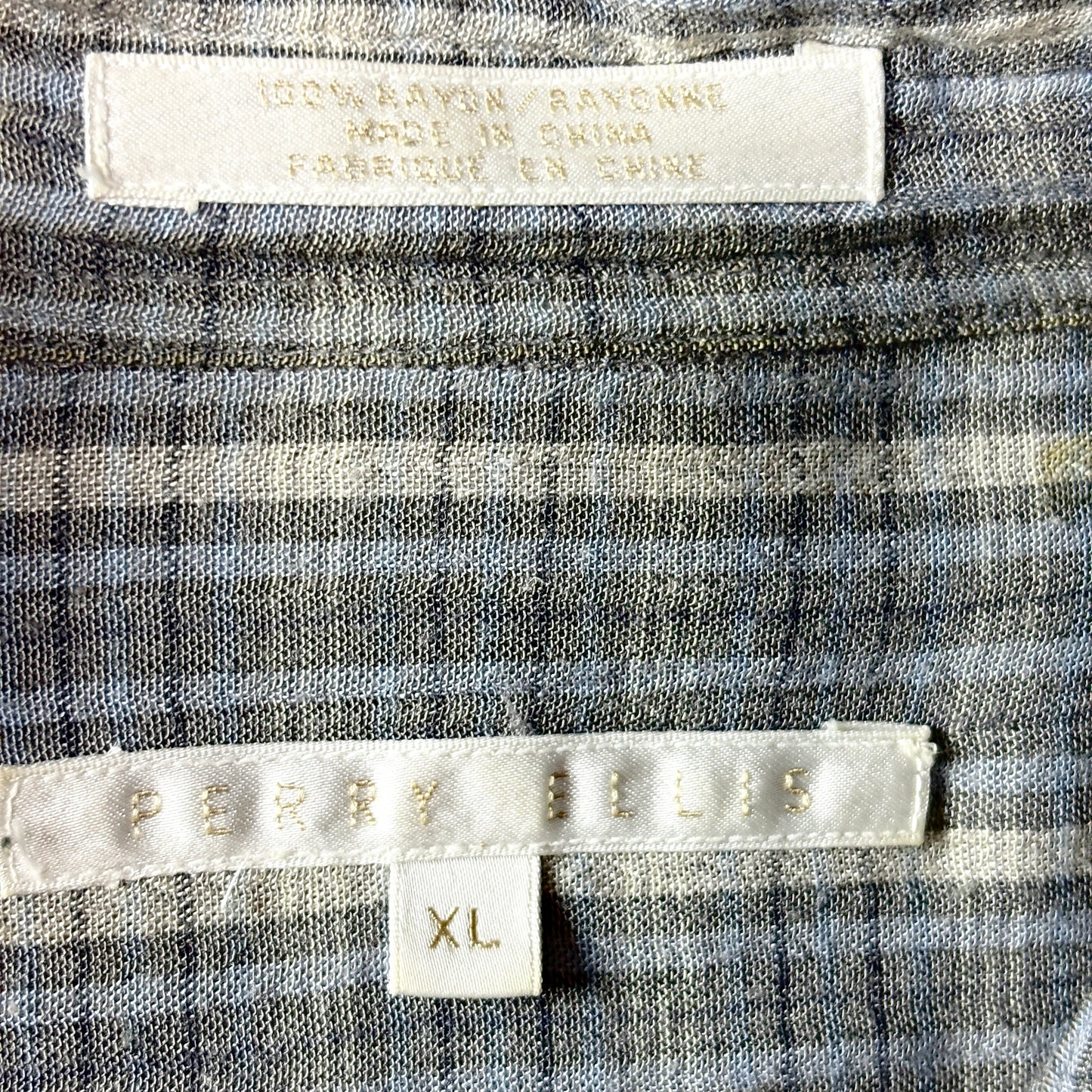 Rayon Check Shirt – Blue Gray – XL　Perry Ellis