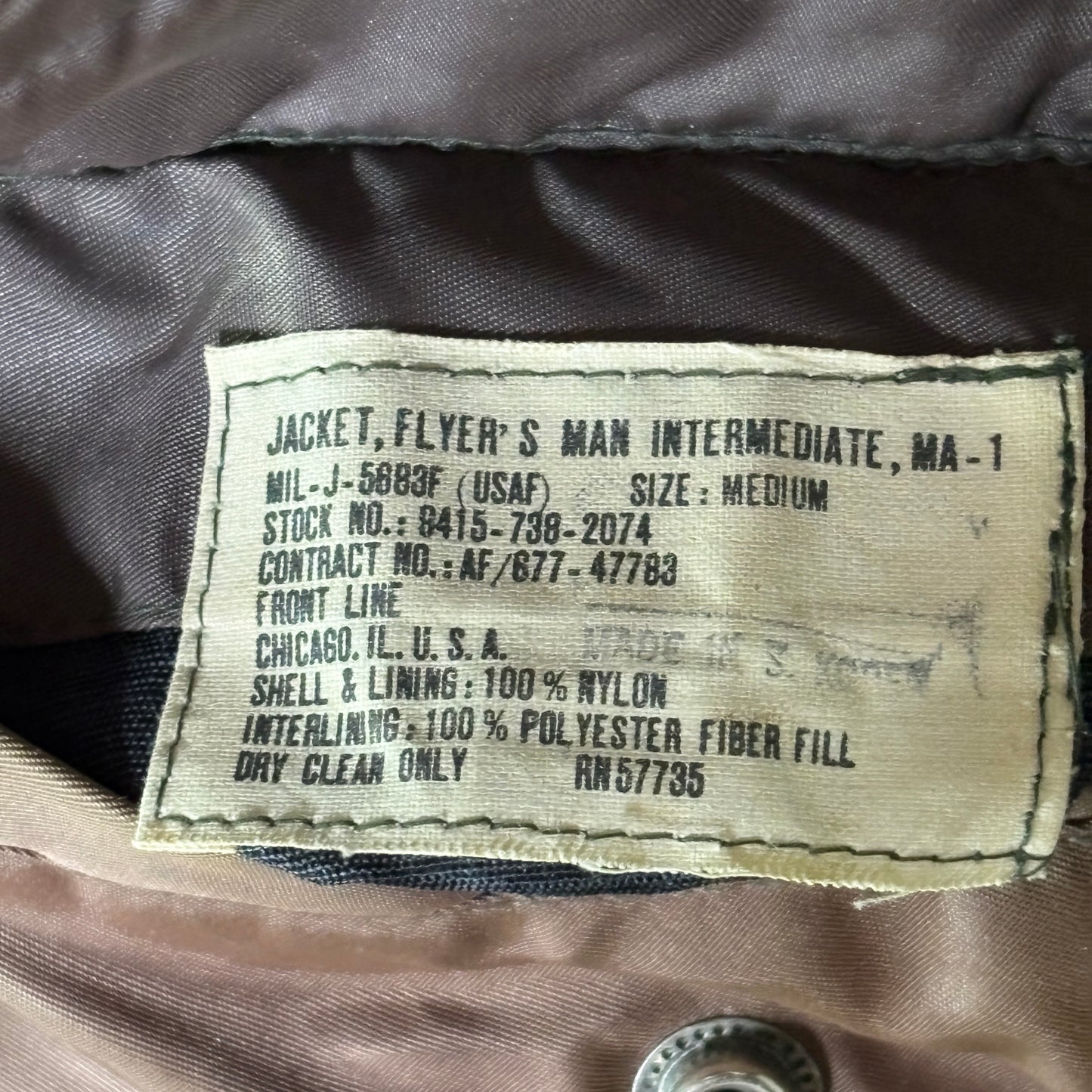 Vintage 60s–70s MA-1 Flight Jacket, TALON Zipper – M