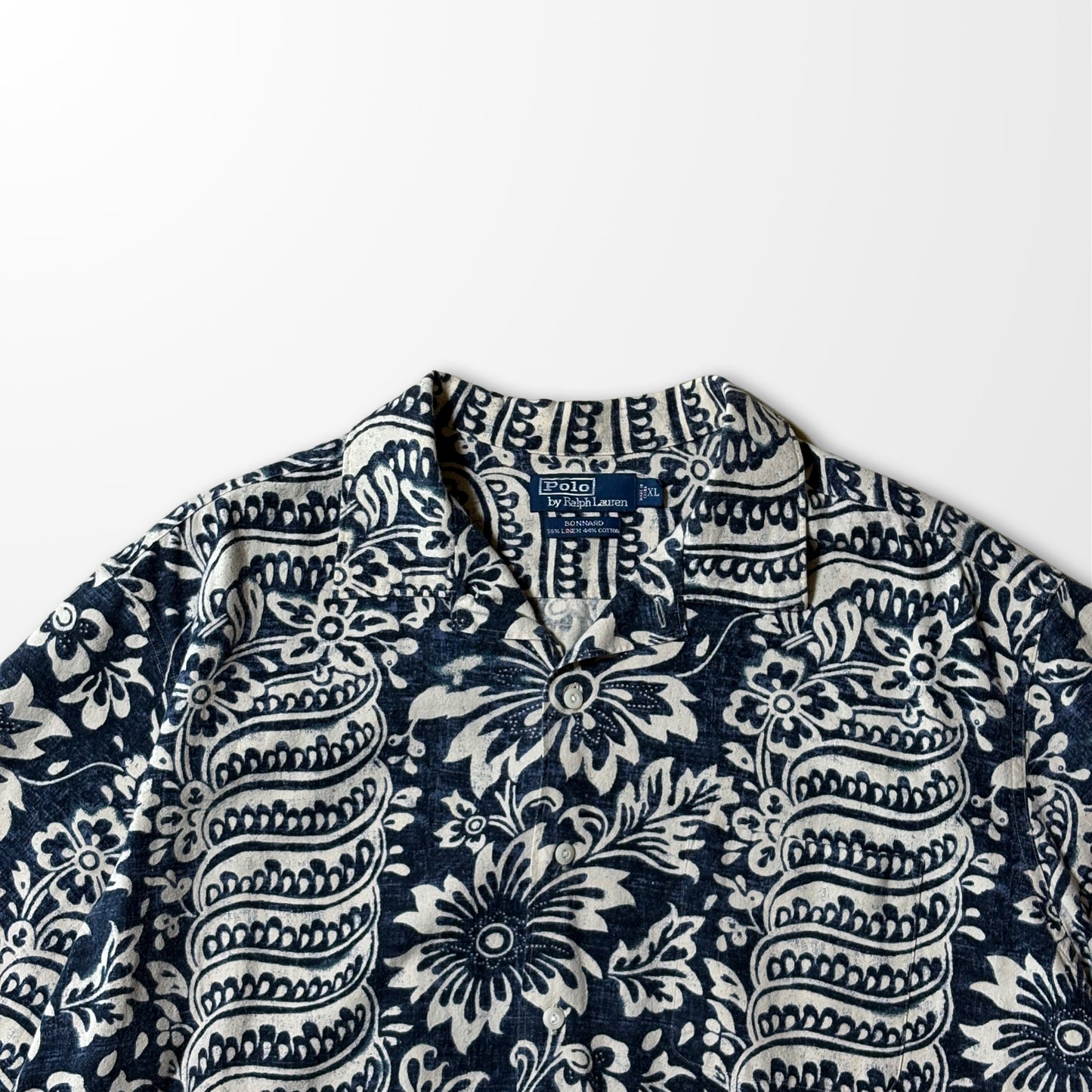Polo Ralph Lauren Linen Cotton Aloha Shirt XL Navy Floral Pattern