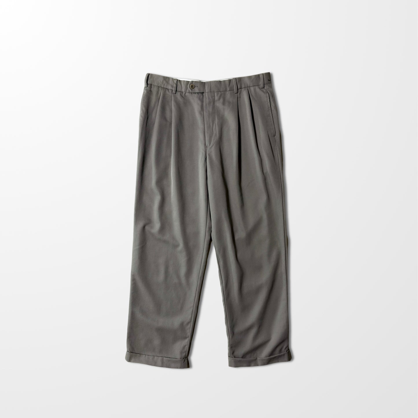 Brooks Brothers Wool Wide Tuck Trousers – Taupe & Brown Fluid Fit