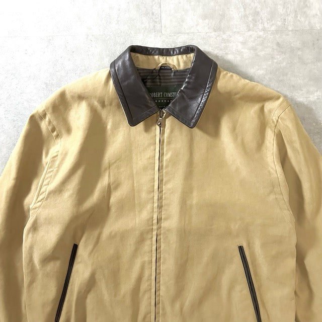 Leather Collar Zip Jacket Beige Short Length – 42