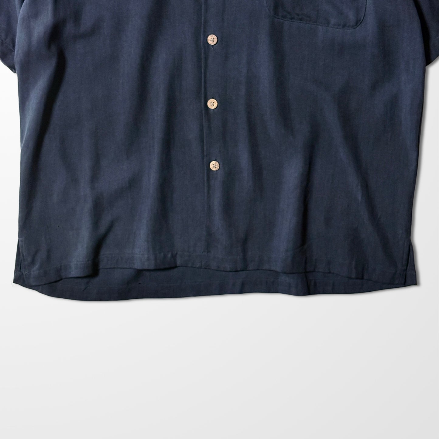 Solid Silk Black Open Collar Shirt