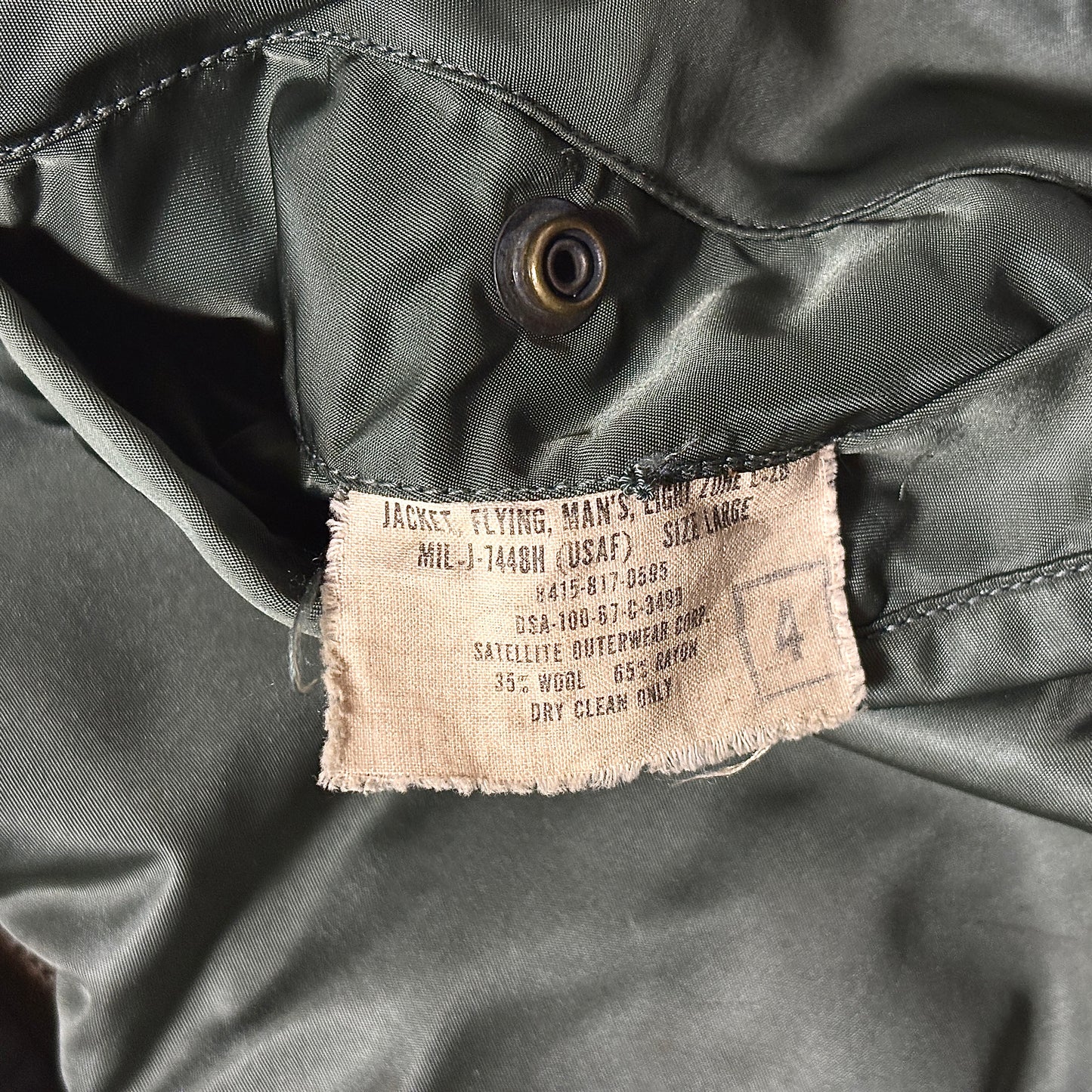 60s MA-1 Flight Jacket MIL-J-7448H – Satellite Outerwear Corp – Large – Sage Green