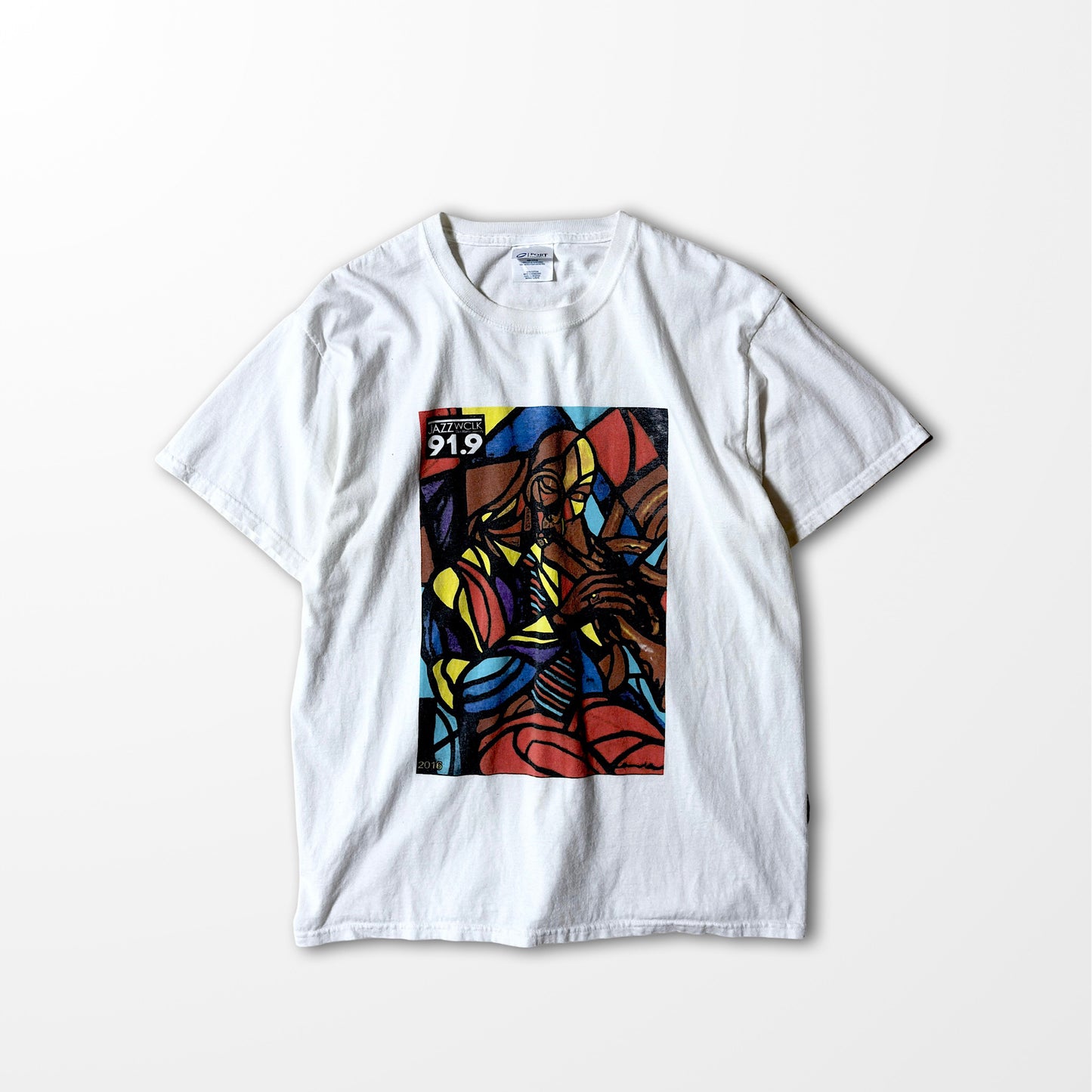 Jazz Art T-shirt "JAZZWEEK 91.9FM" / abstract print / white
