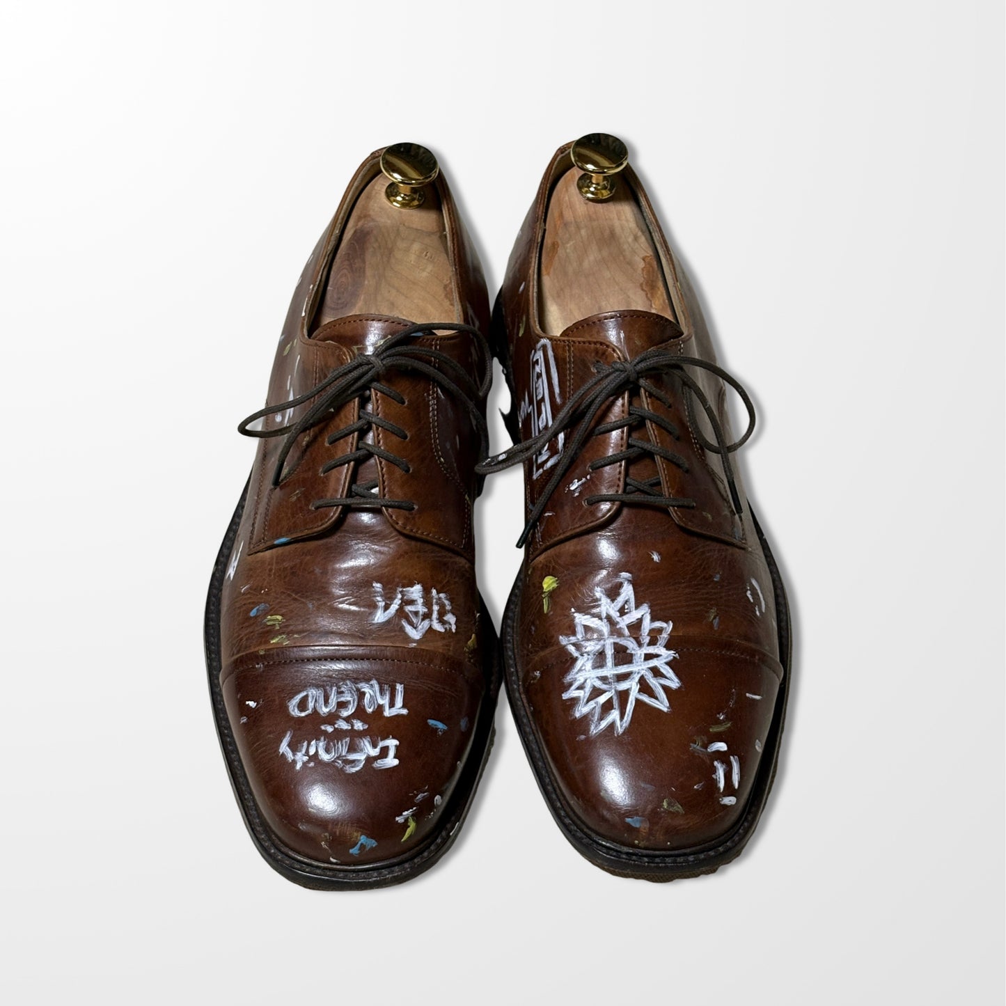 Hand-Painted Brown Derby Shoes – Unique Artisanal Expression