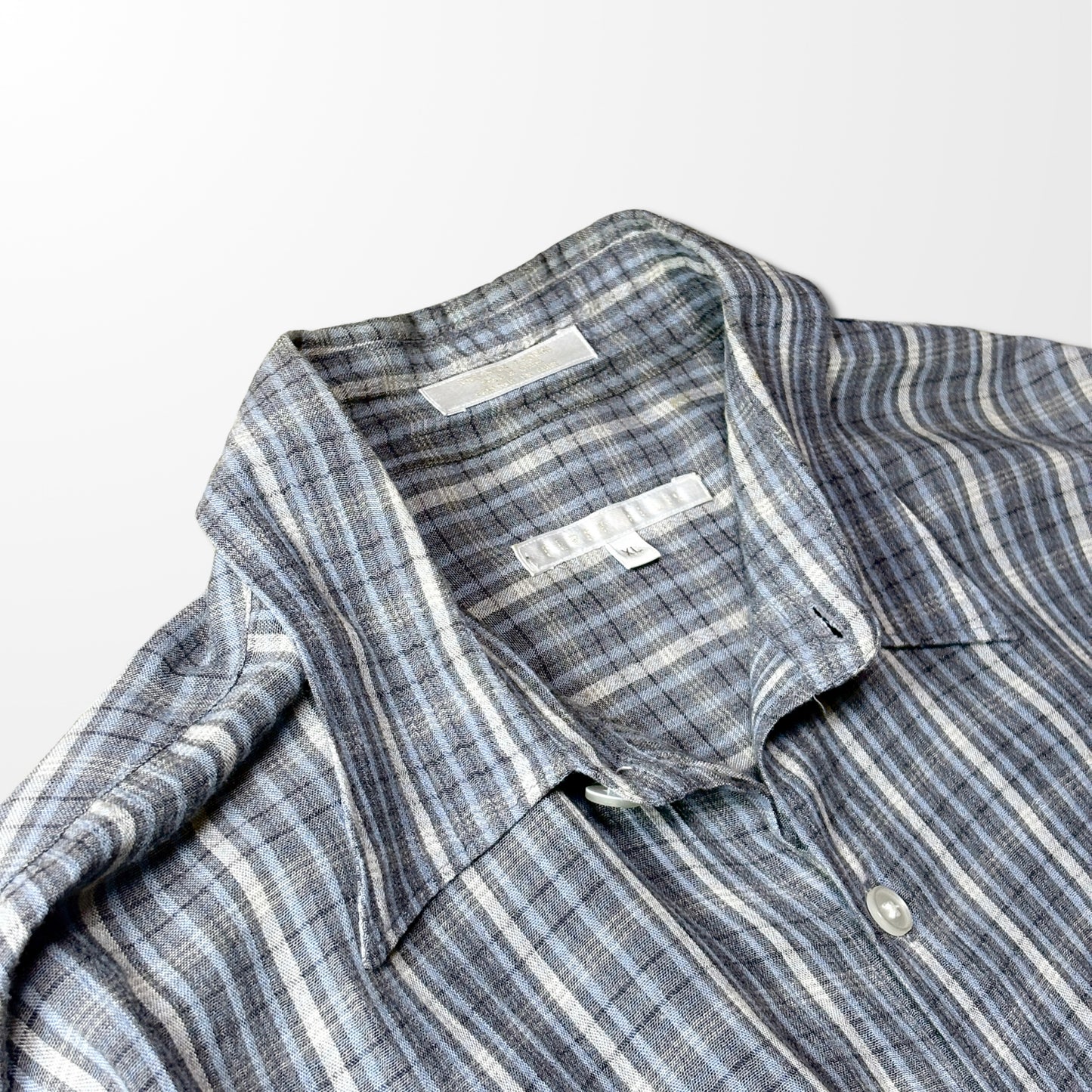 Rayon Check Shirt – Blue Gray – XL　Perry Ellis