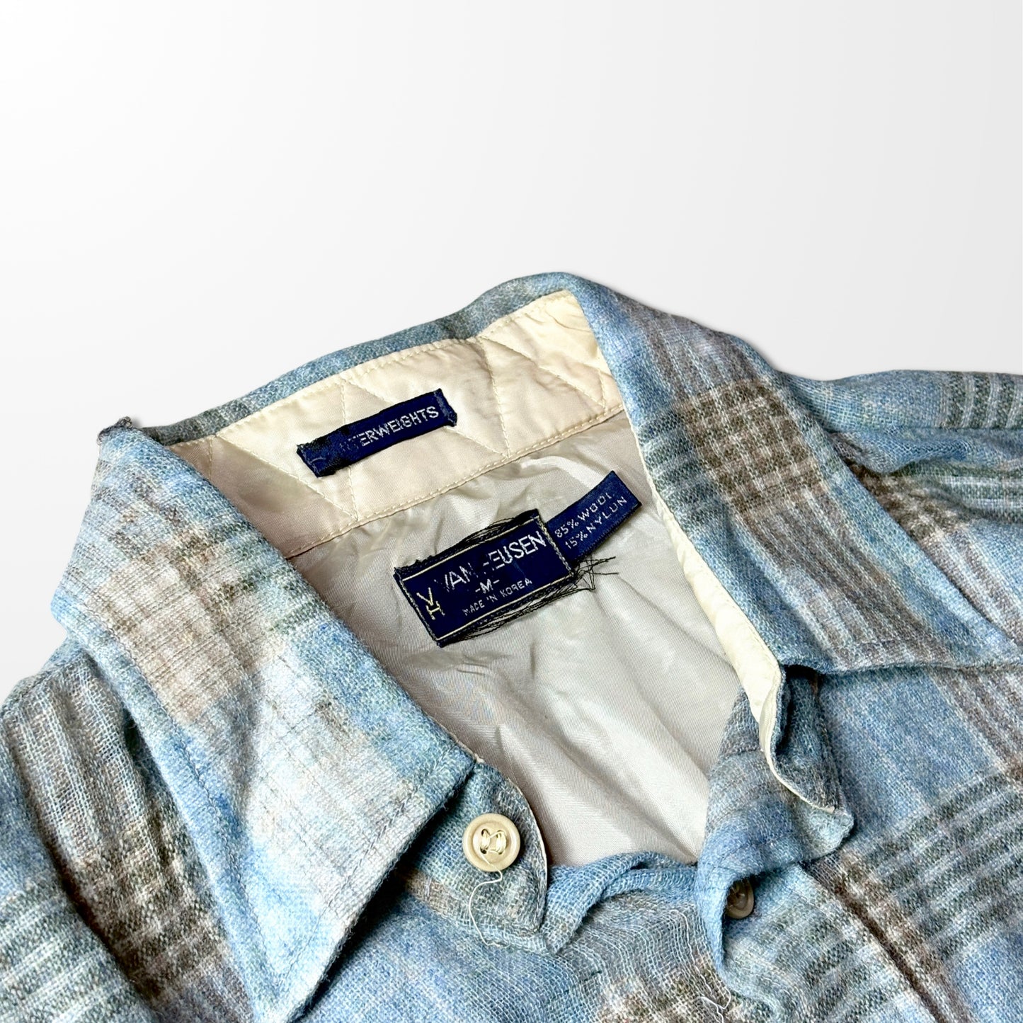 80s Van Heusen Wool Blend Plaid Shirt – M / Made in Korea