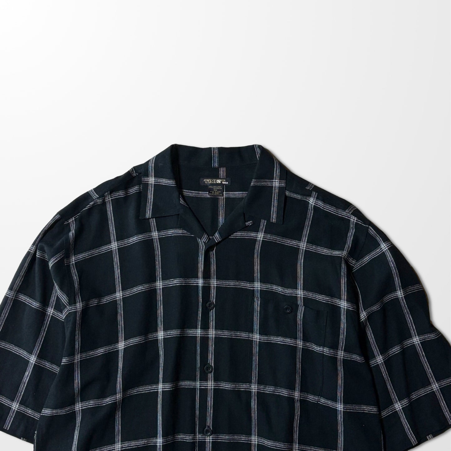 Linen Rayon Windowpane Check Shirt Black– 3XLTRUST USA