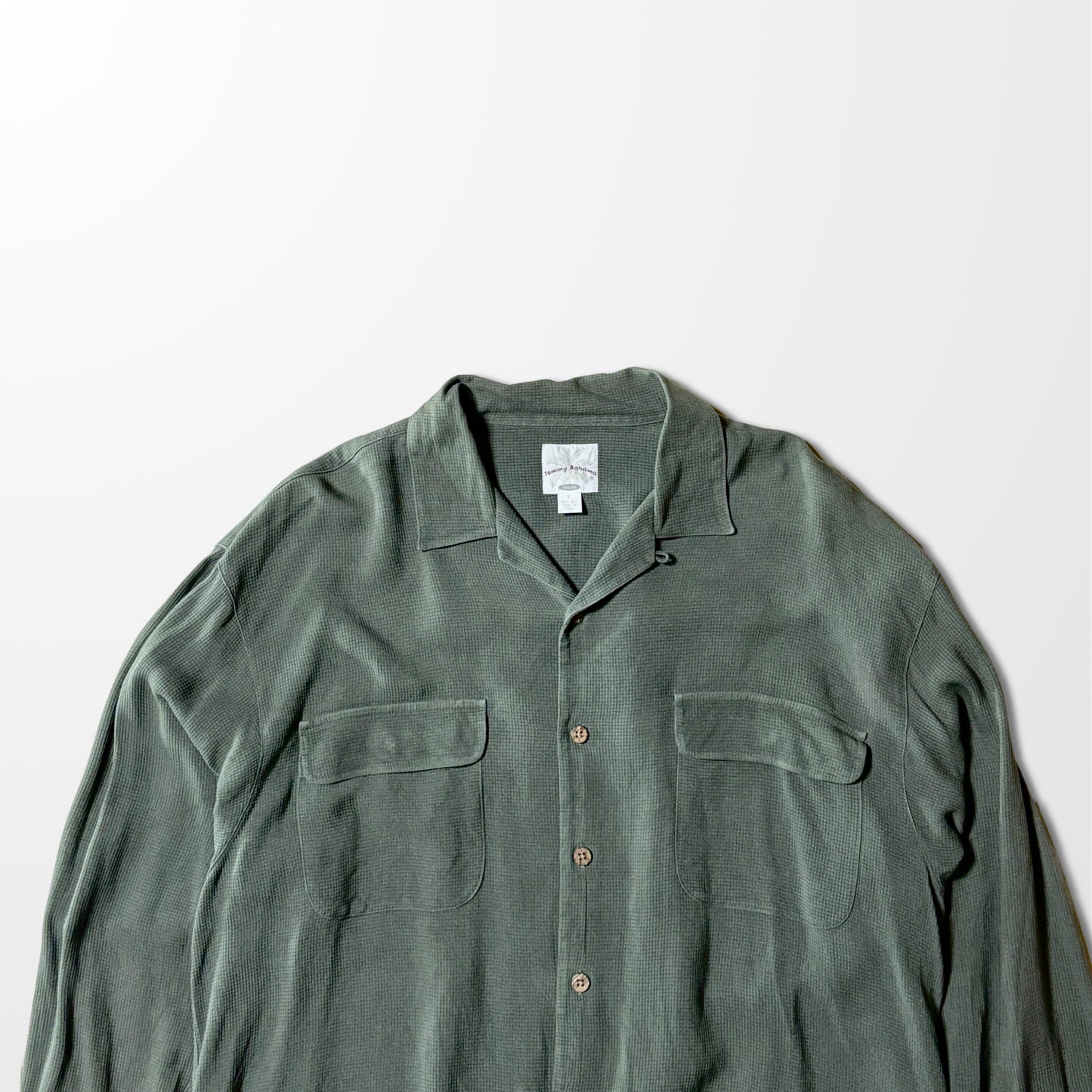 Silk Open Collar Flap Khaki Shirt – Sage Green