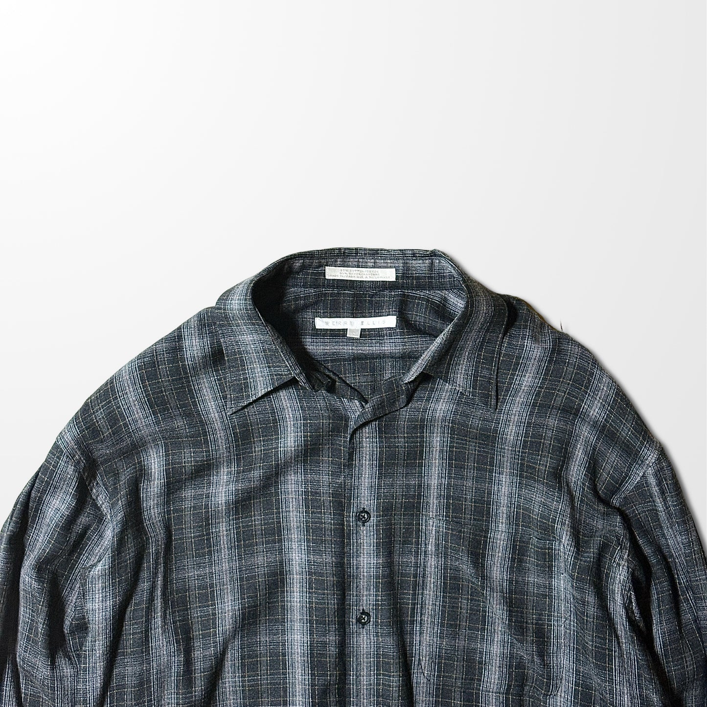 Perry Ellis Cotton Rayon Blend Black Gray Check Shirt – L