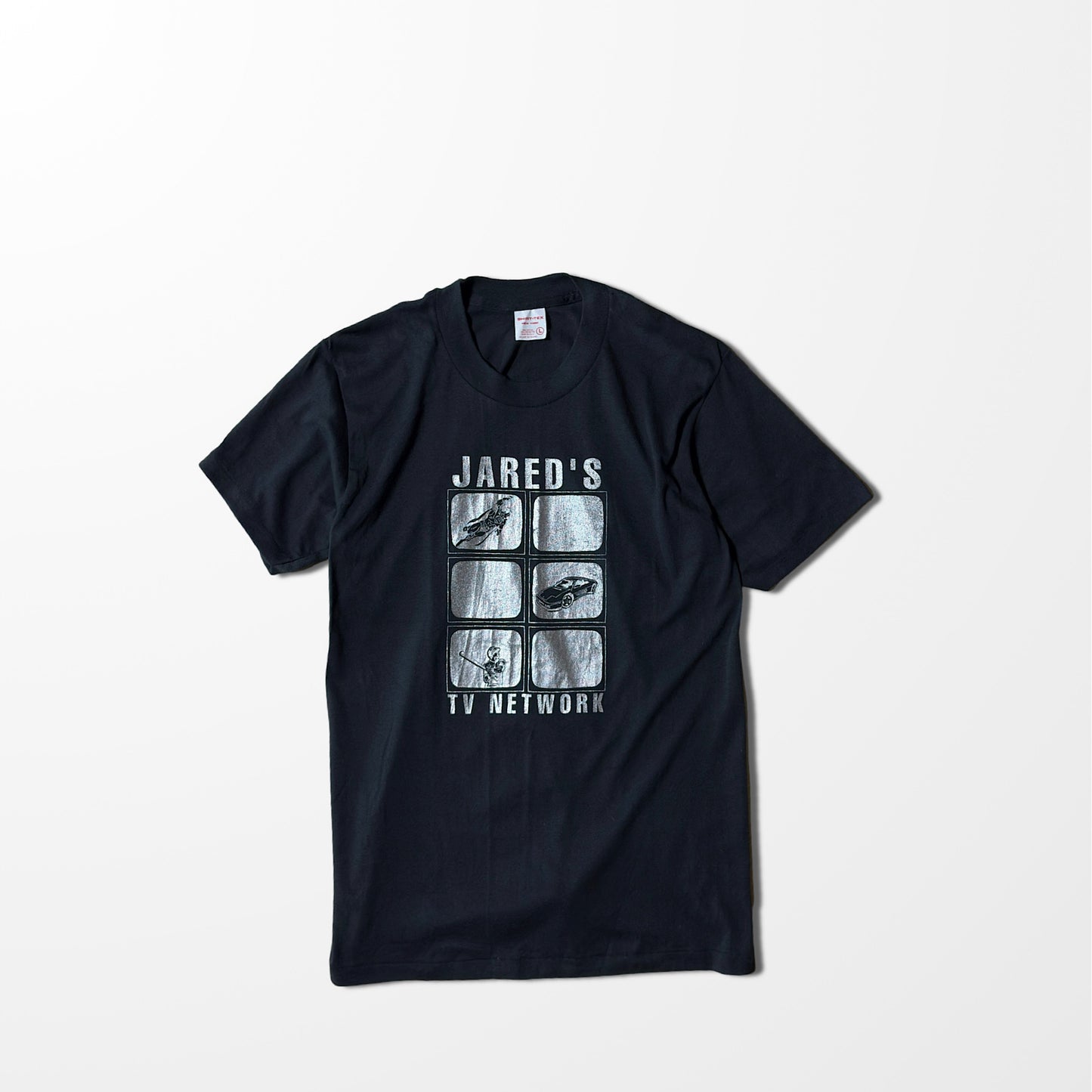 metallic graphic T-shirt "JARED’S TV NETWORK"Made in USA