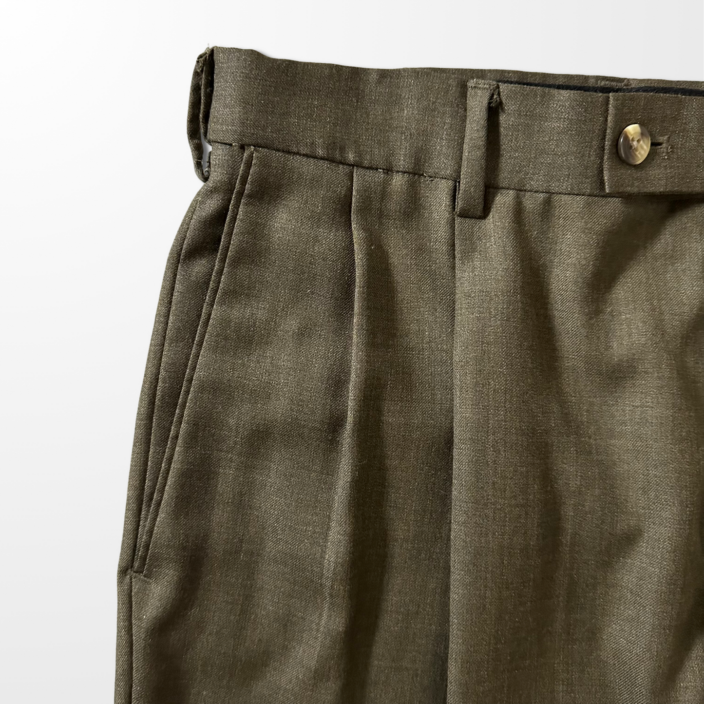 Wool Blend Two Pleated Trousers – Olive – W34
