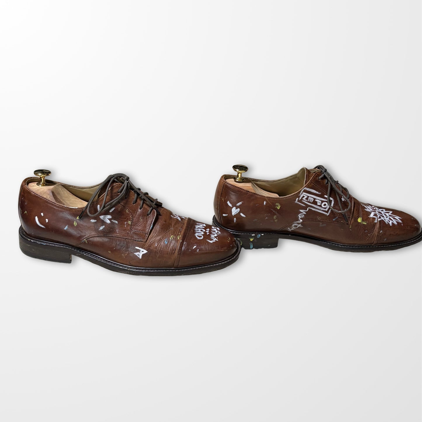 Hand-Painted Brown Derby Shoes – Unique Artisanal Expression