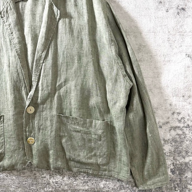 FLAX 100% Linen Short Jacket Olive – L