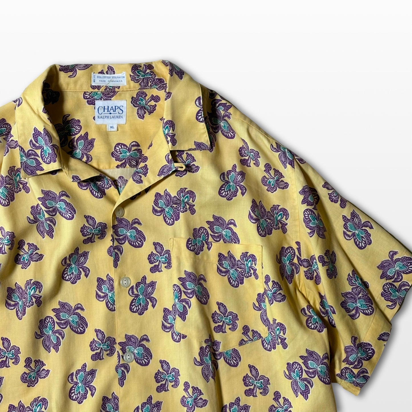 Rare 90s Floral Open-Collar Shirt – Mustard Yellow × Botanical Pattern