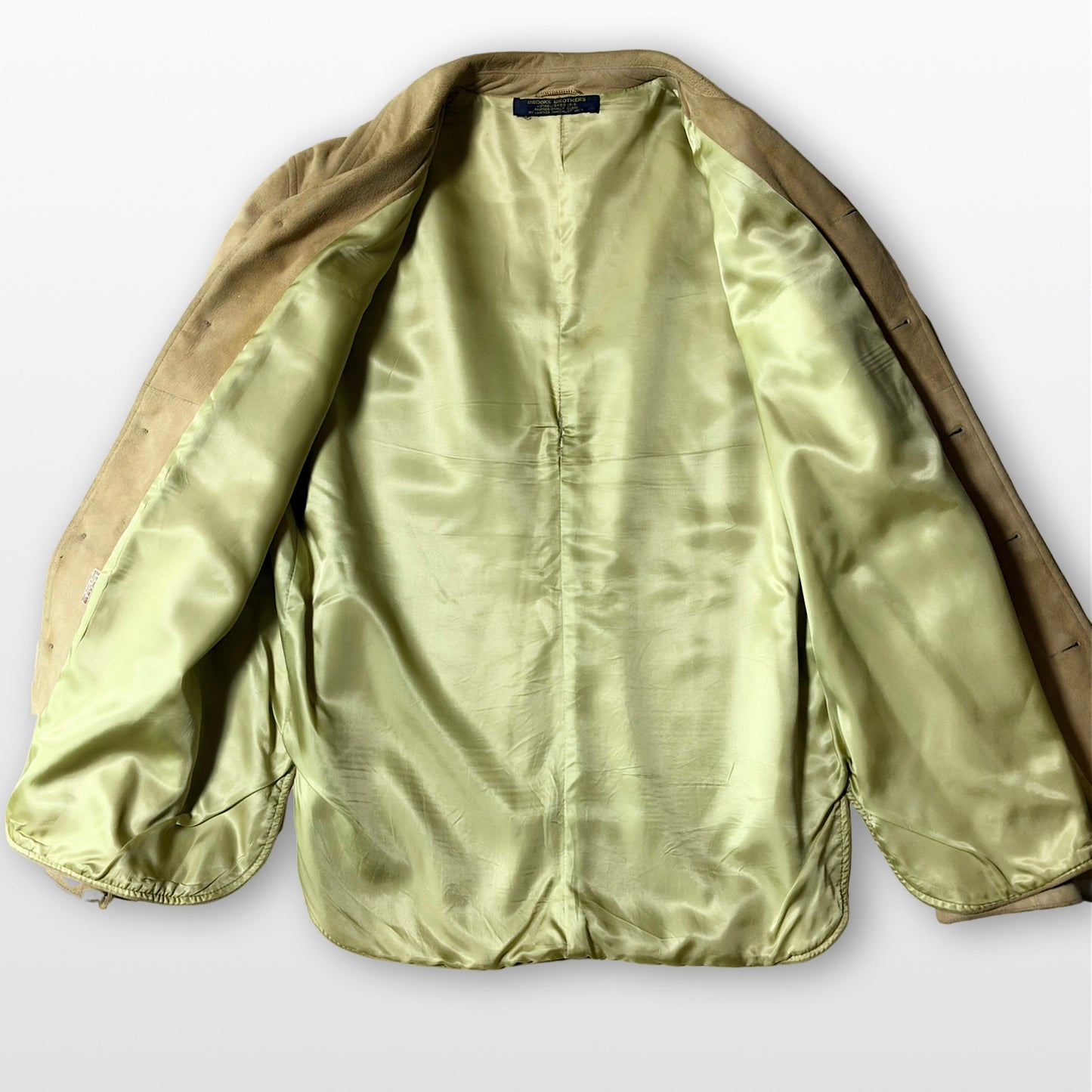 80s Brooks Brothers Beige Suede Shirt Jacket Open Collar Flap Pocket