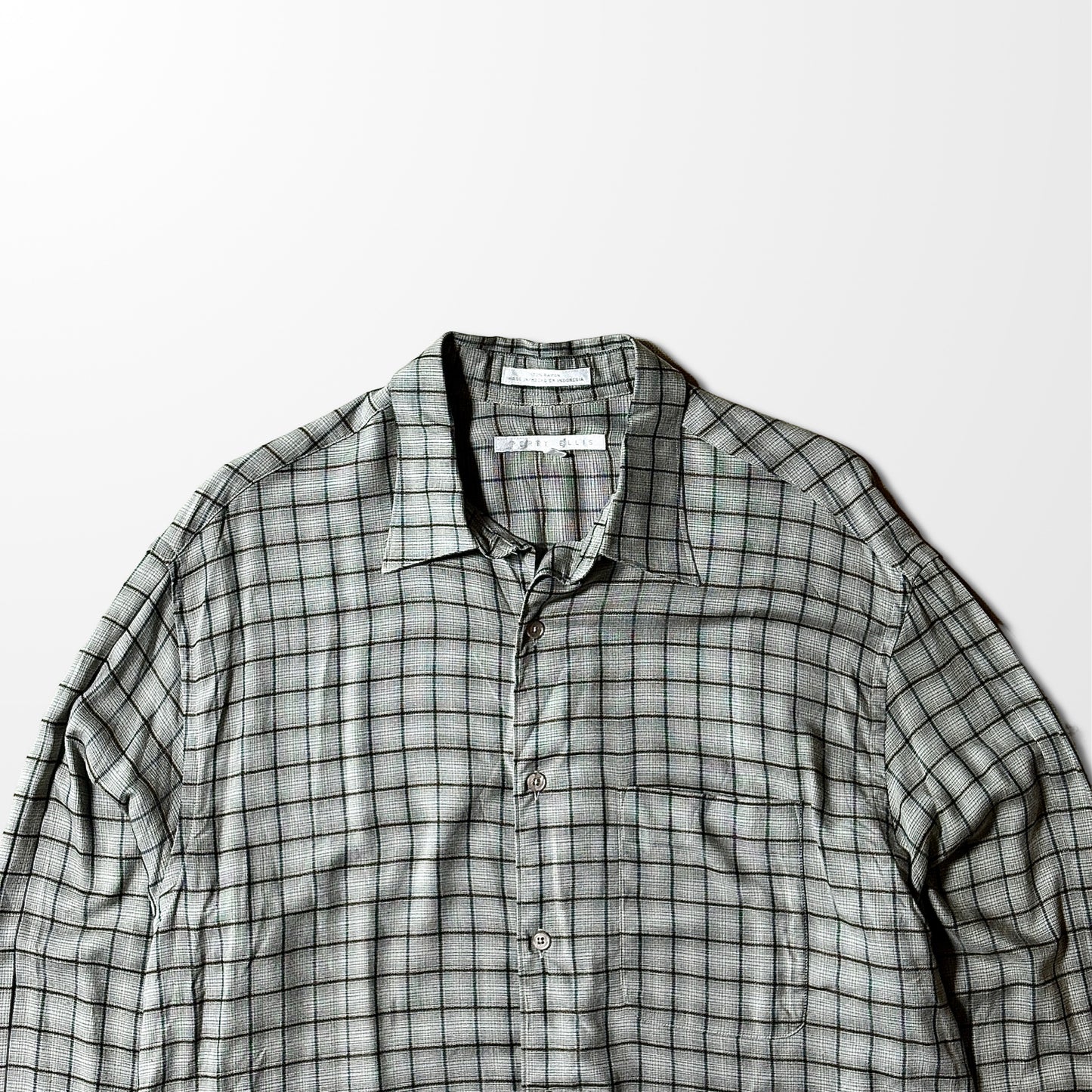 Perry Ellis 100% Rayon Check Shirt – Brown Beige, XL