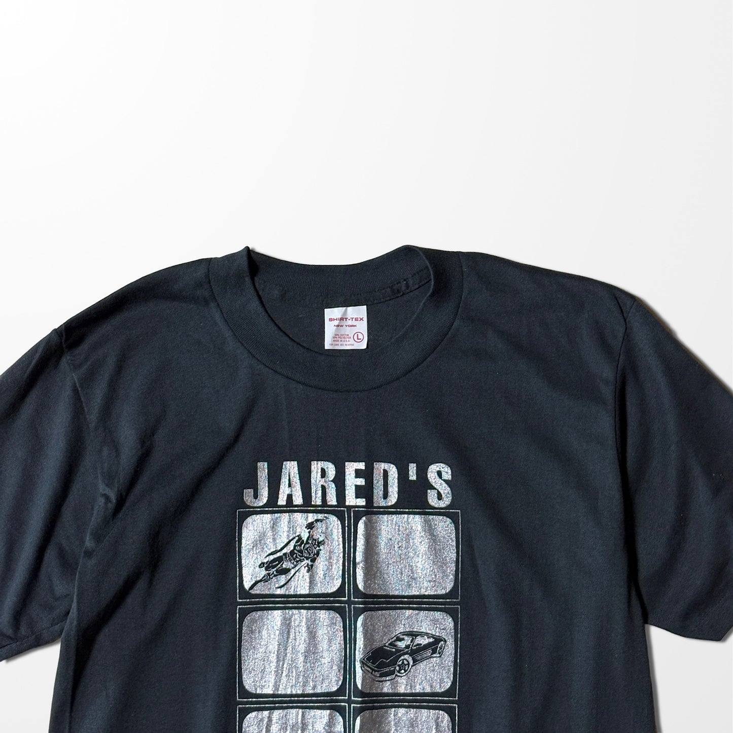 metallic graphic T-shirt "JARED’S TV NETWORK"Made in USA