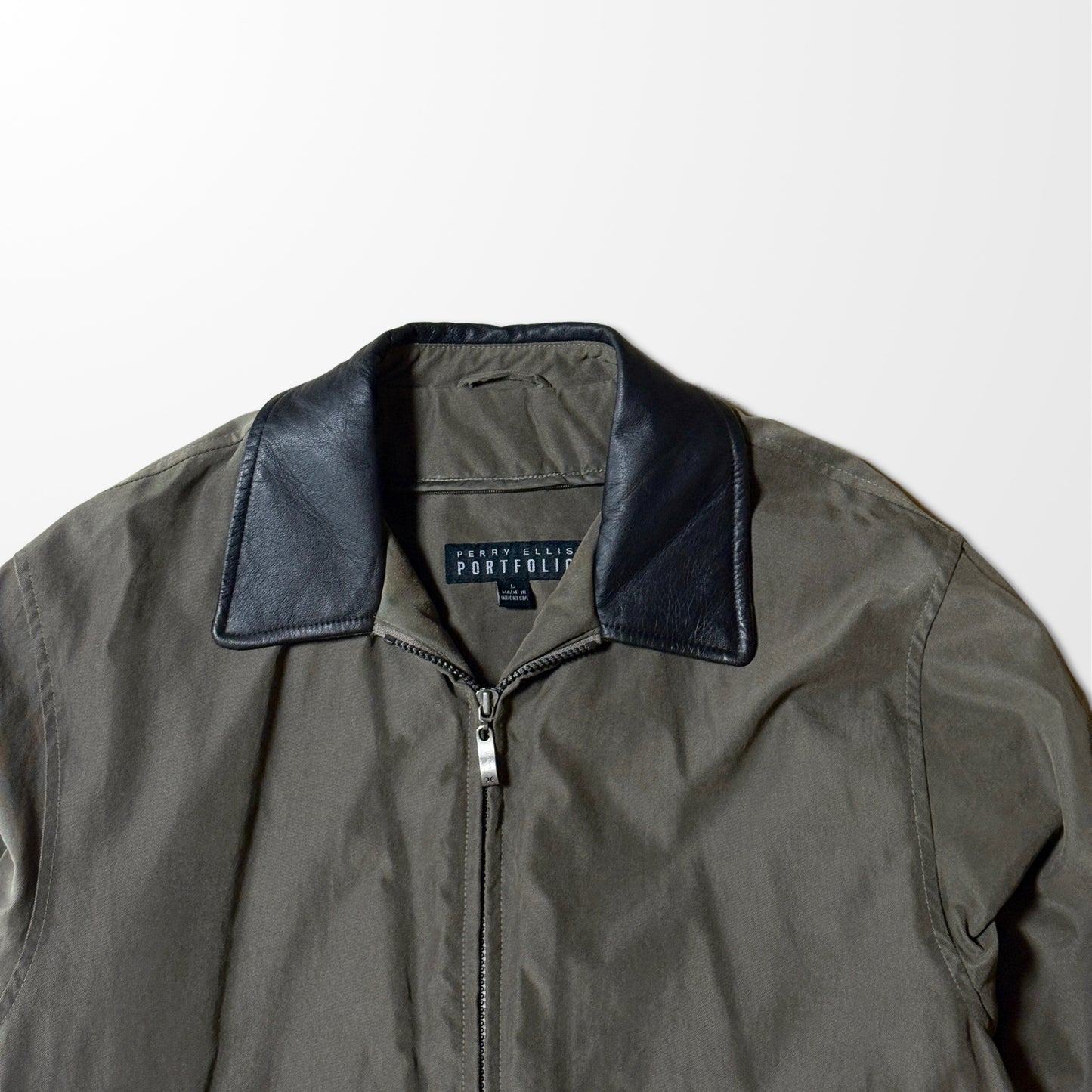 Leather Collar Blouson – L / Olive　Perry Ellis