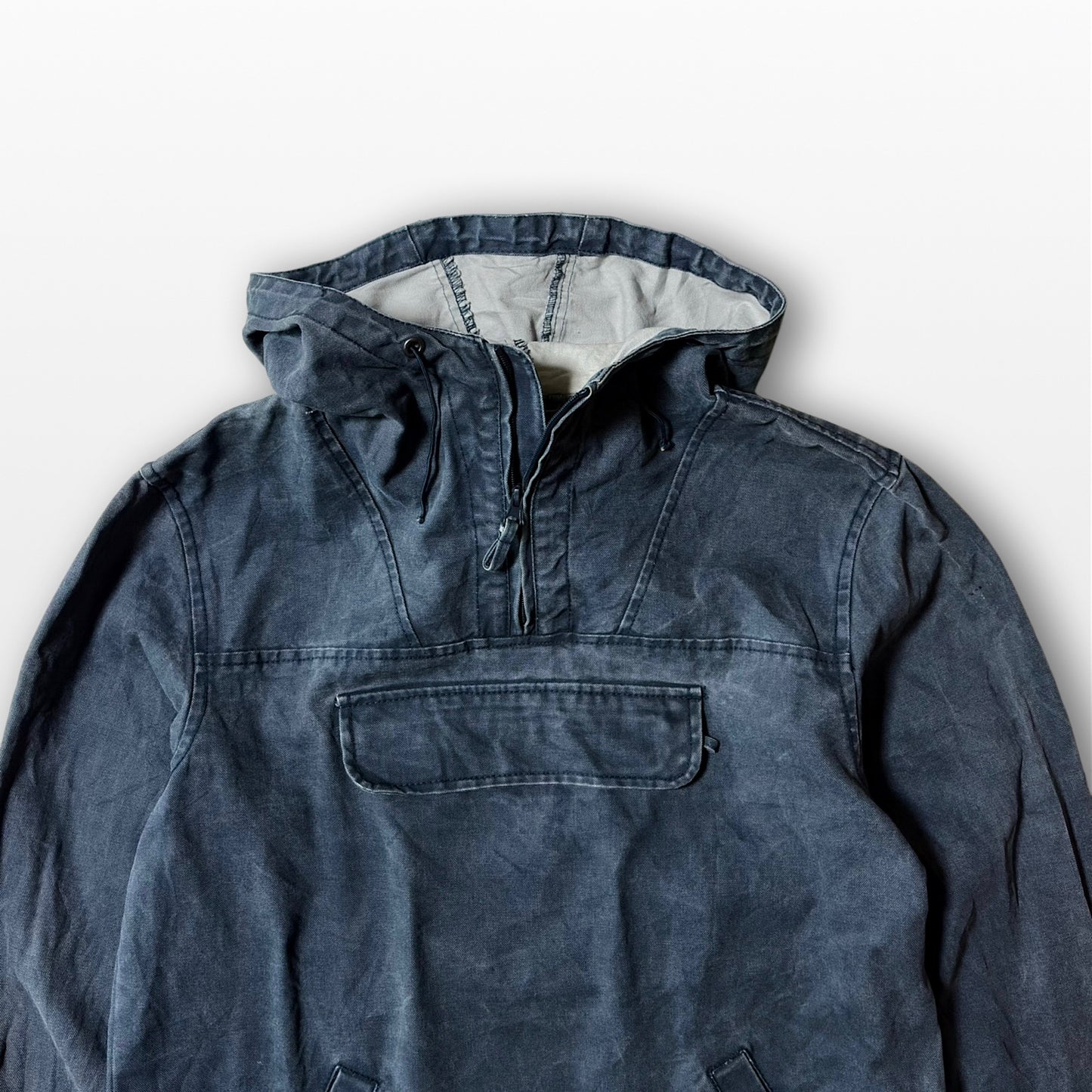 Vintage Duck Fabric Anorak Indigo Blue × Gray Fade Half-Zip Parka XL