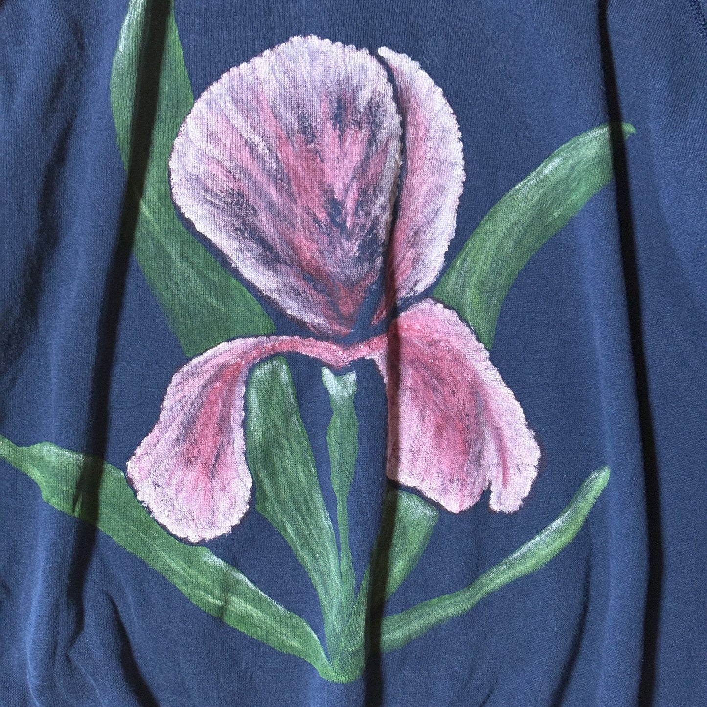 Single Iris Flower Navy Vintage Sweatshirt – Hand Painted Look