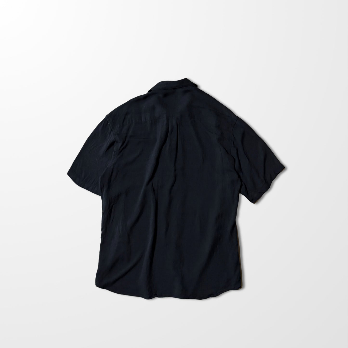 Perry Ellis Silk Black Open Collar Shirt - Rayon