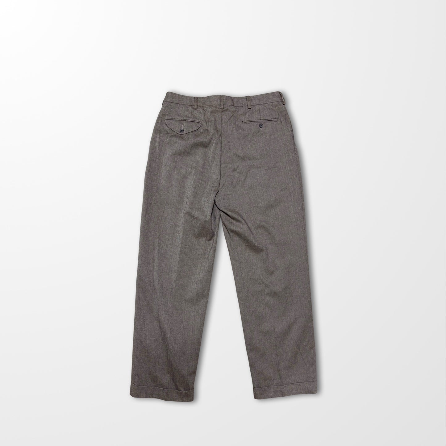 Ralph Lauren Wool-Cotton Herringbone Slacks – Vintage Double-Pleated Elegance