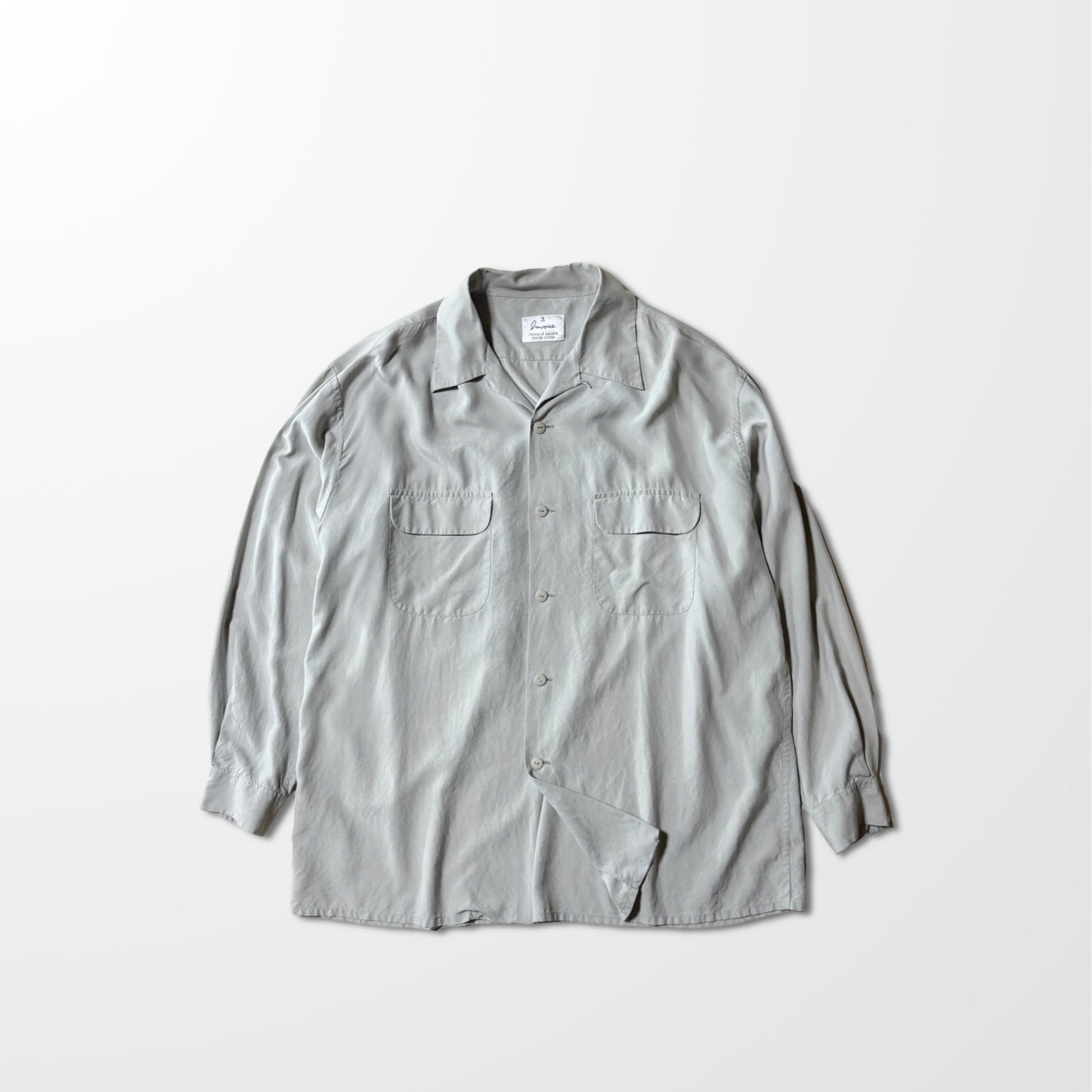 Silk  Double Flap Open Collar Grey Shirt – L