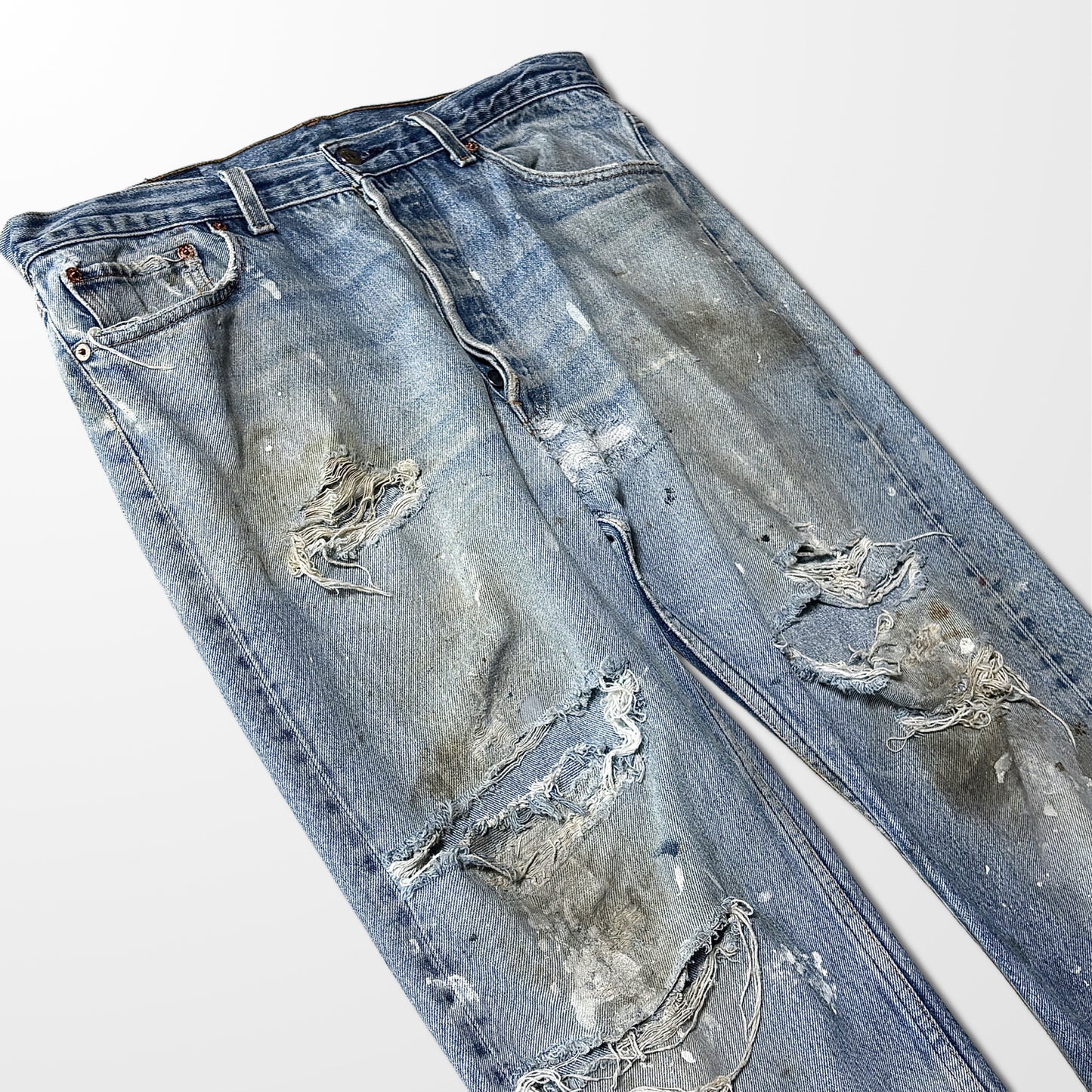 Levi’s 501 Vintage Distressed Jeans – Paint Stains & Heavy Fade – Made In USA  W38