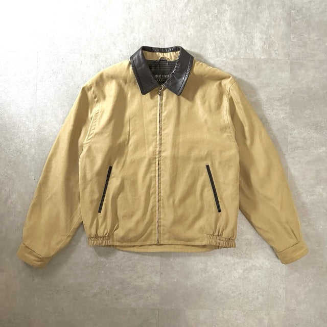 Leather Collar Zip Jacket Beige Short Length – 42