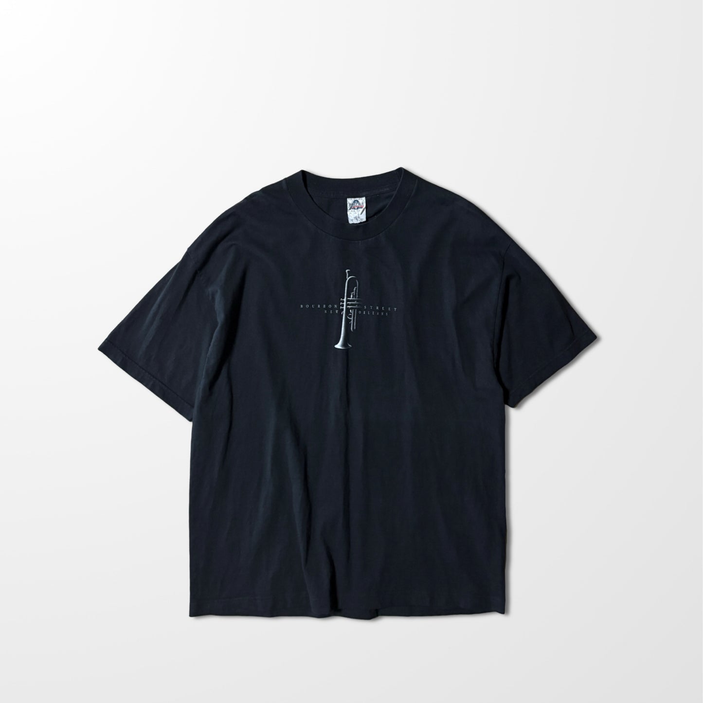 Jazz Line Art Graphic Tee – Minimal Black T-shirt, Size L, 90s Inspired