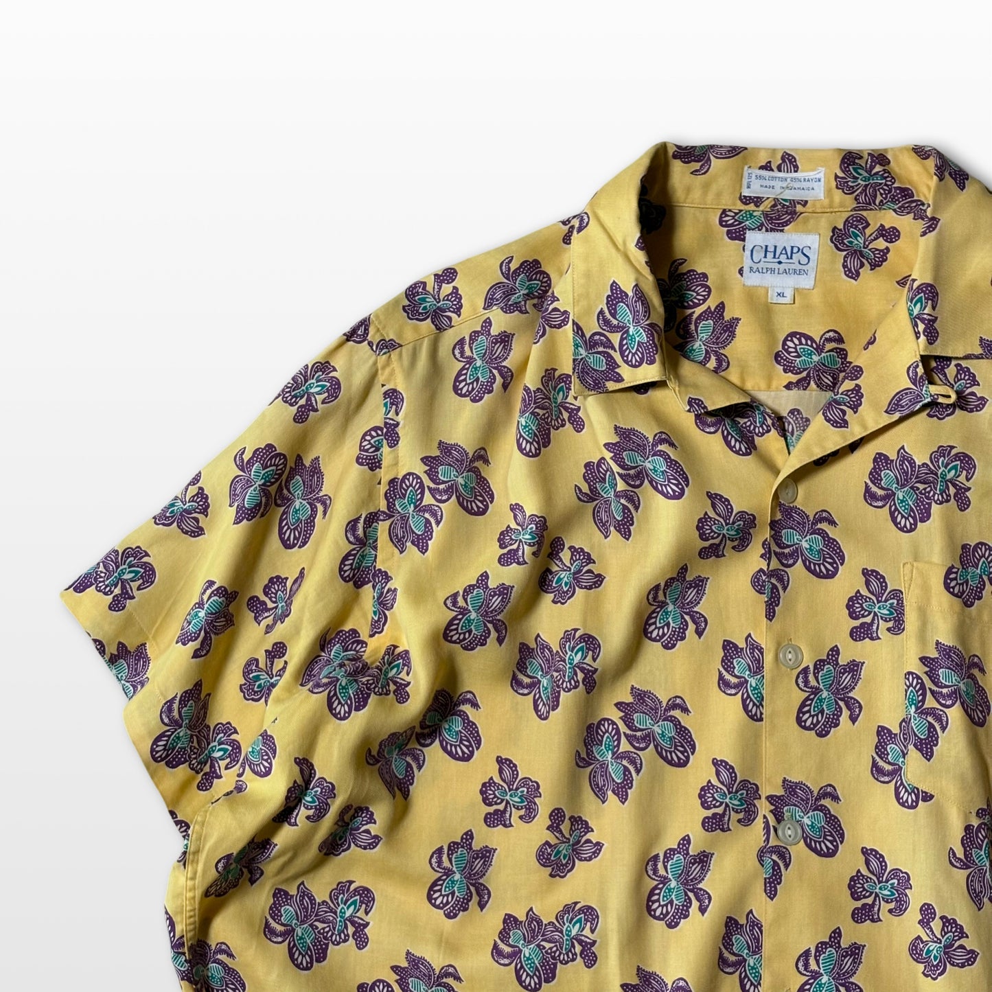 Rare 90s Floral Open-Collar Shirt – Mustard Yellow × Botanical Pattern