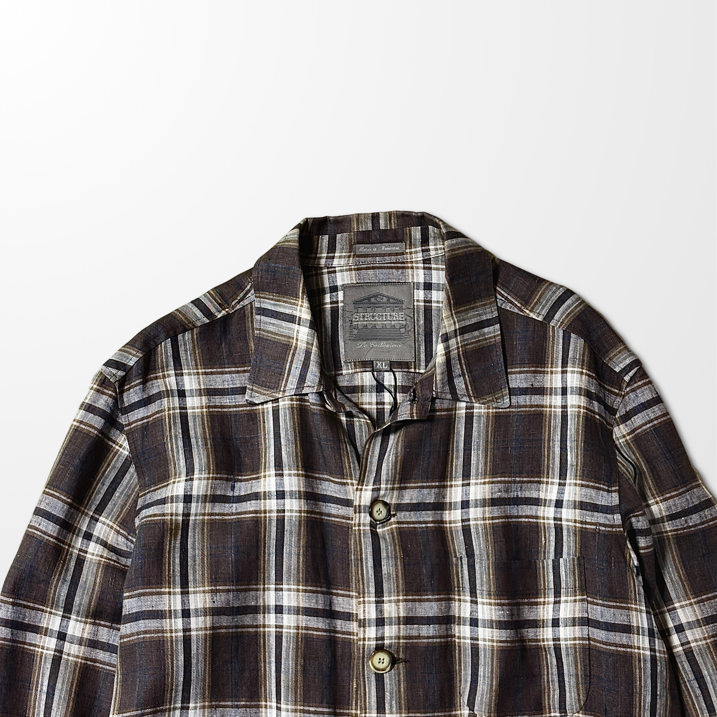 Linen Brown Check Shirt Jacket – XL Structure