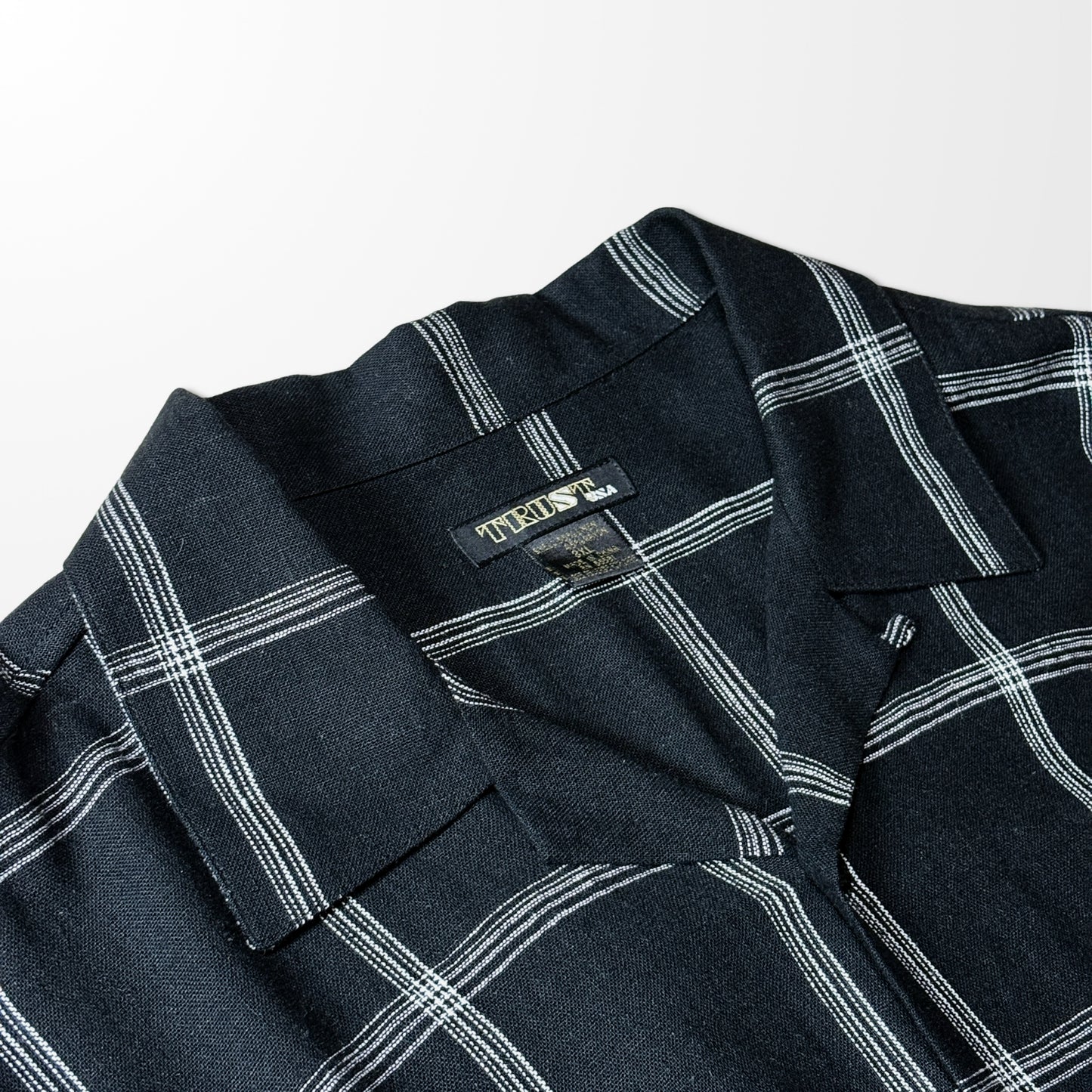 Linen Rayon Windowpane Check Shirt Black– 3XLTRUST USA